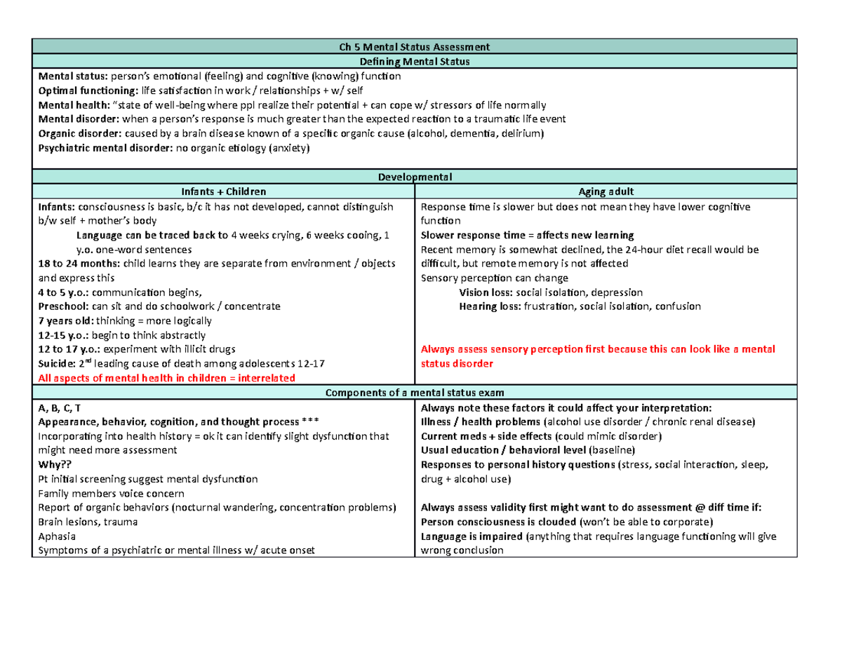 Ch 5 Mental Status Assessment - Ch 5 Mental Status Assessment Defining ...