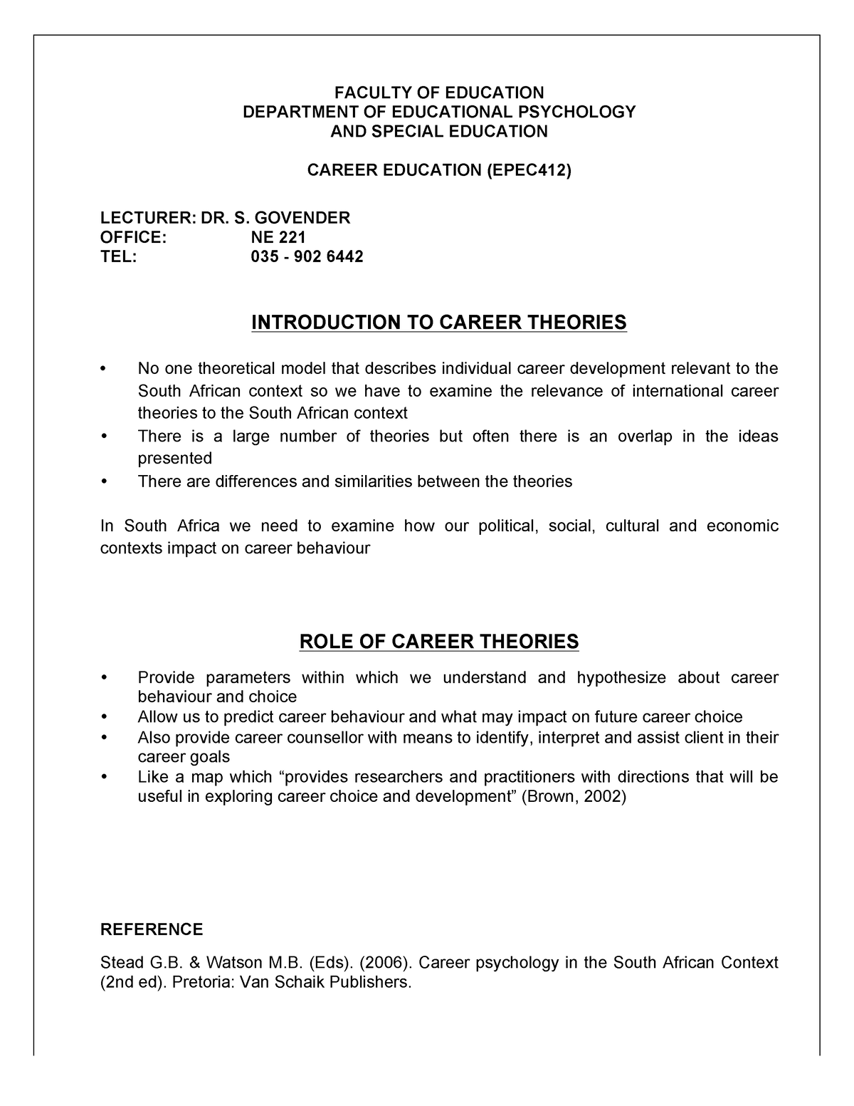 1-introduction-to-career-theories-faculty-of-education-department-of