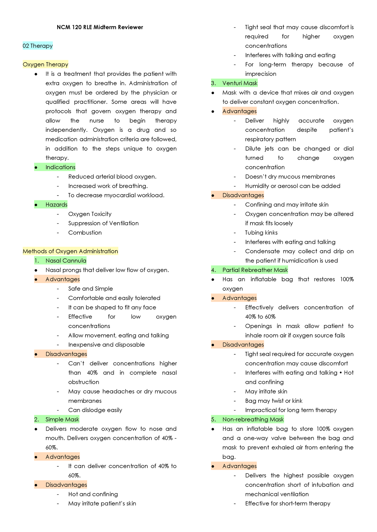 NCM 120 RLE Midterm Coverage - NCM 120 RLE Midterm Reviewer 02 Therapy ...