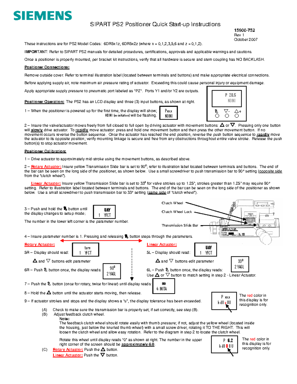 Siemens PS2 quick start up guide - SIPART PS2 Positioner Quick Start-up ...