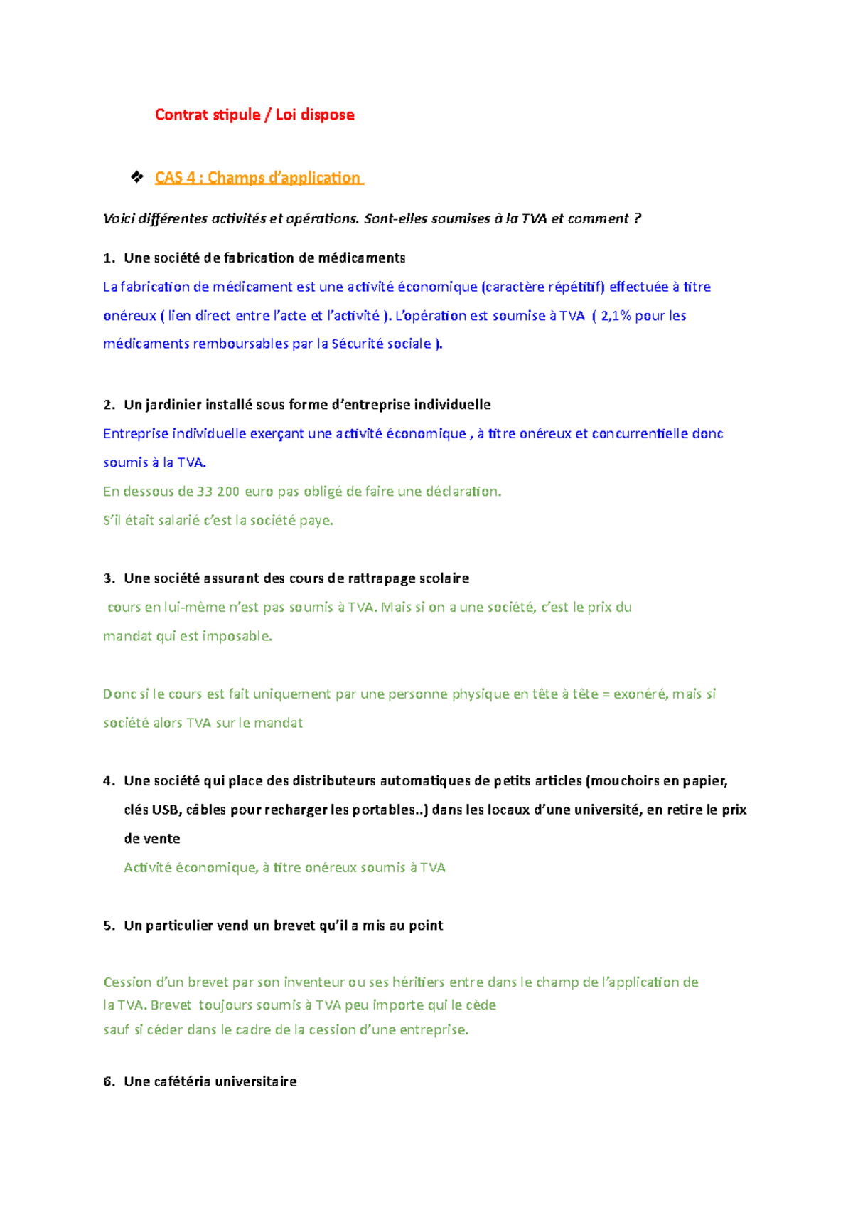 TD 3 exercices fiscalité Licence 3 Contrat stipule / Loi dispose CAS 4 Champs d’application