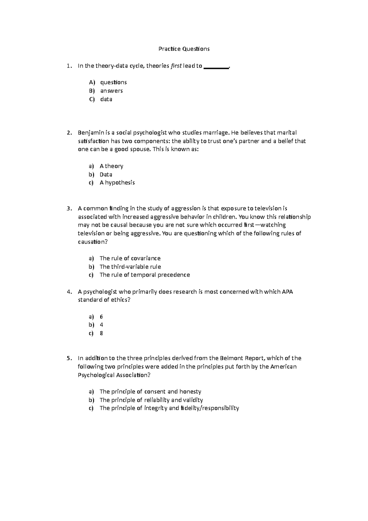 Practice exam 2019-2020 - Practice Questions In the theory-data cycle ...