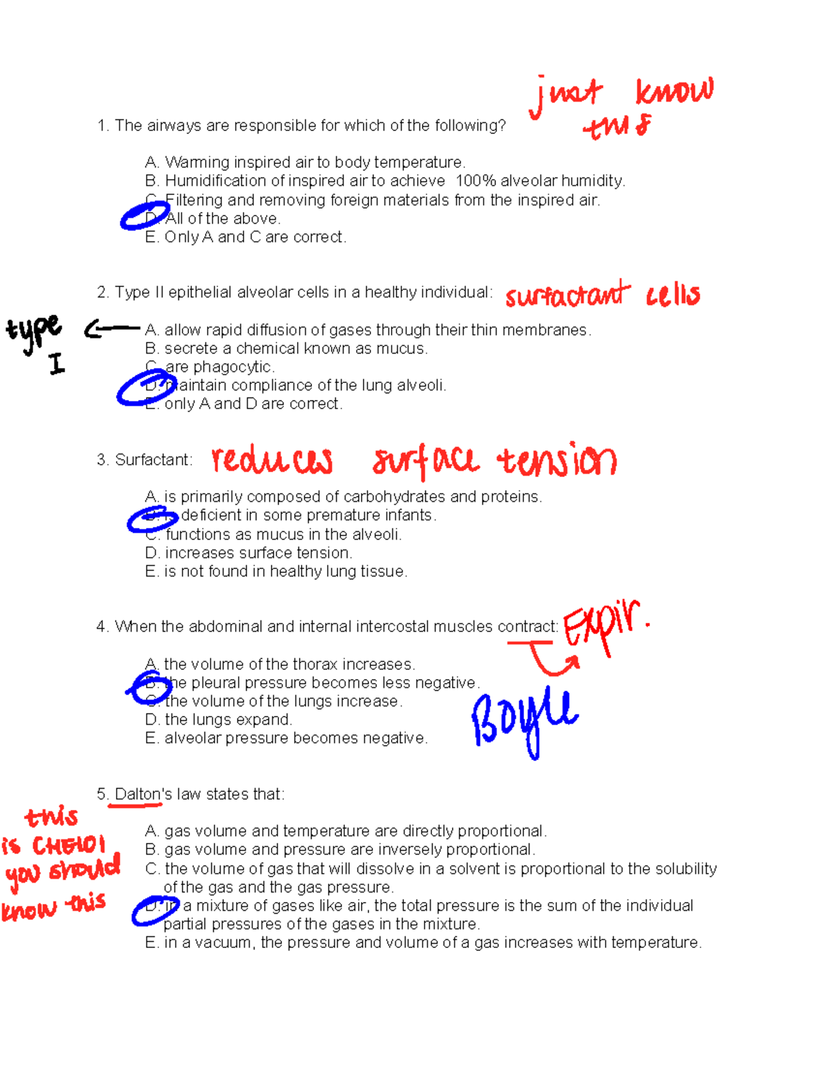 Resp Practice Questions - The airways are responsible for which of the ...