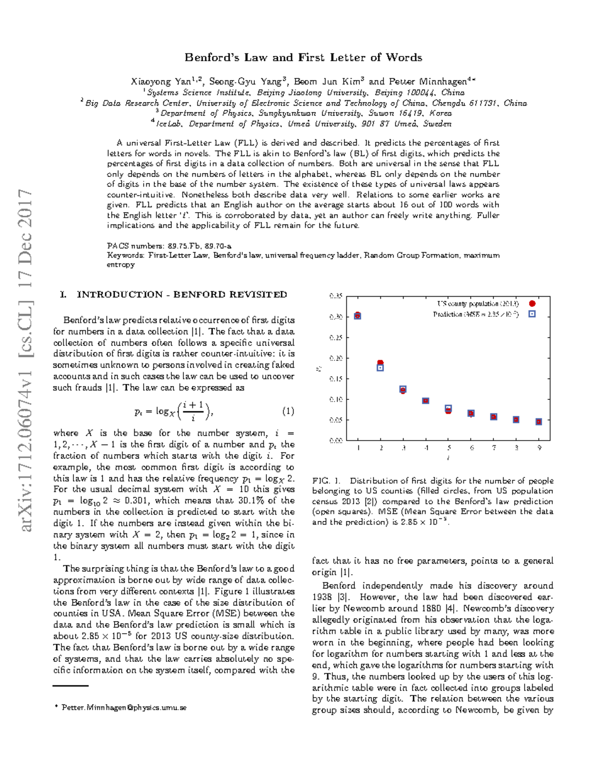 Benford S Law And First Letter Of Words - ArXiv:1712 [cs] 17 Dec 2017 ...