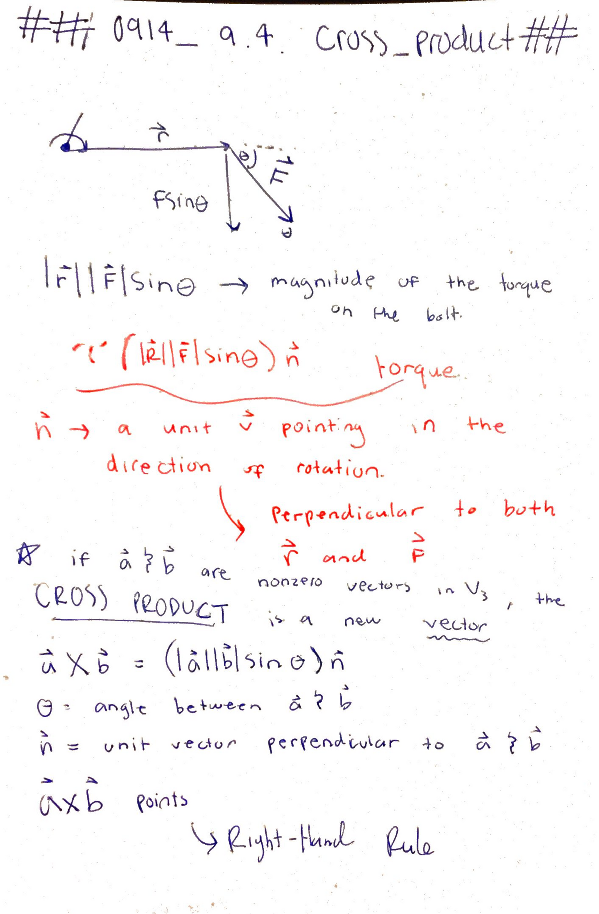 0914 9 4 Cross Product Lecture Notes 9 Studocu