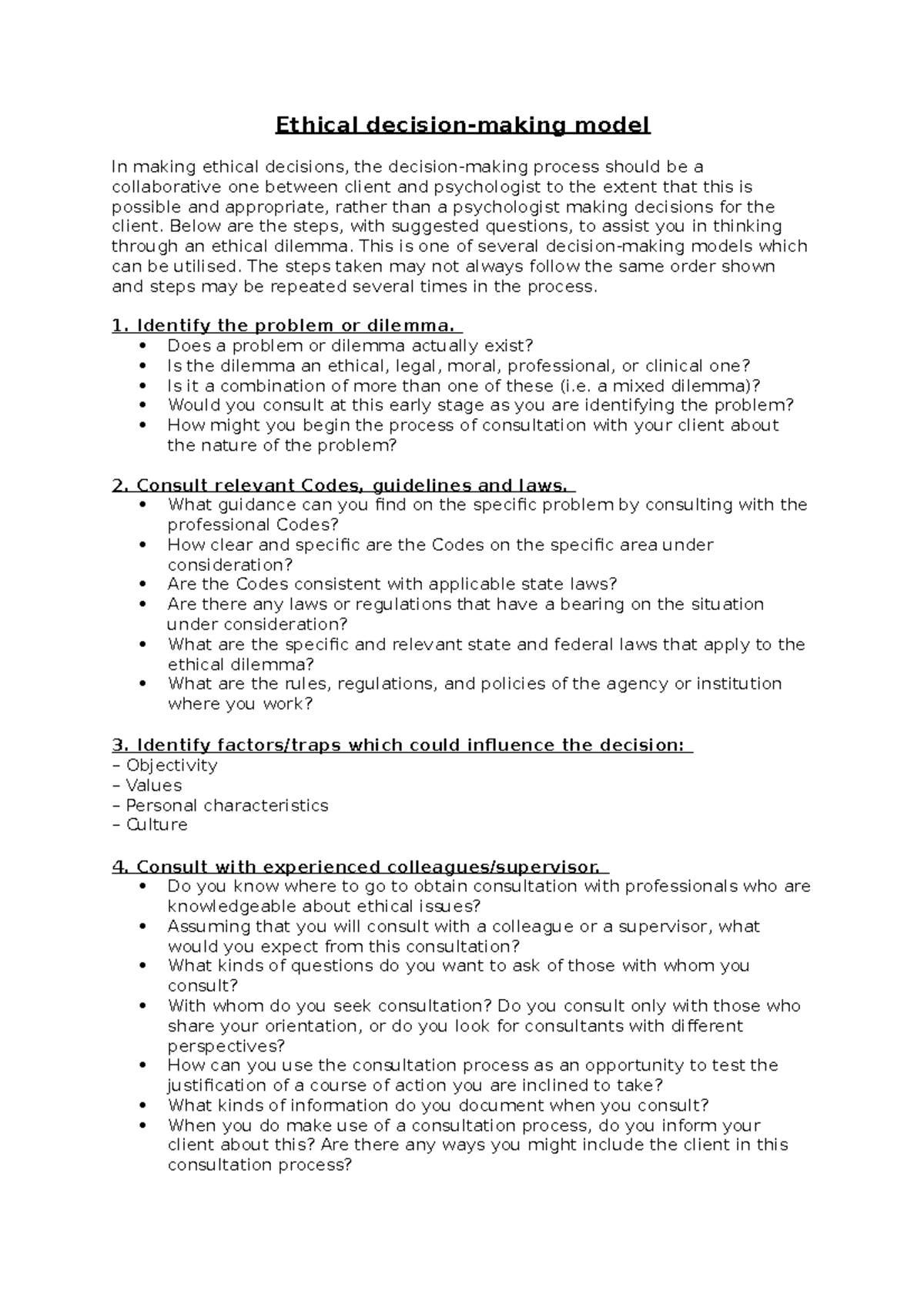 Ethical Decision Making Model Notes - Ethical Decision-making Model In ...