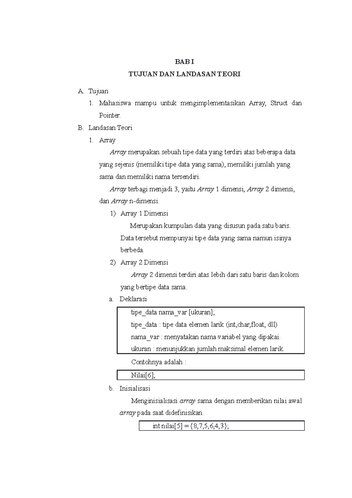 Modul I (Array, Struct Dan Pointer) - BAB I TUJUAN DAN LANDASAN TEORI A ...