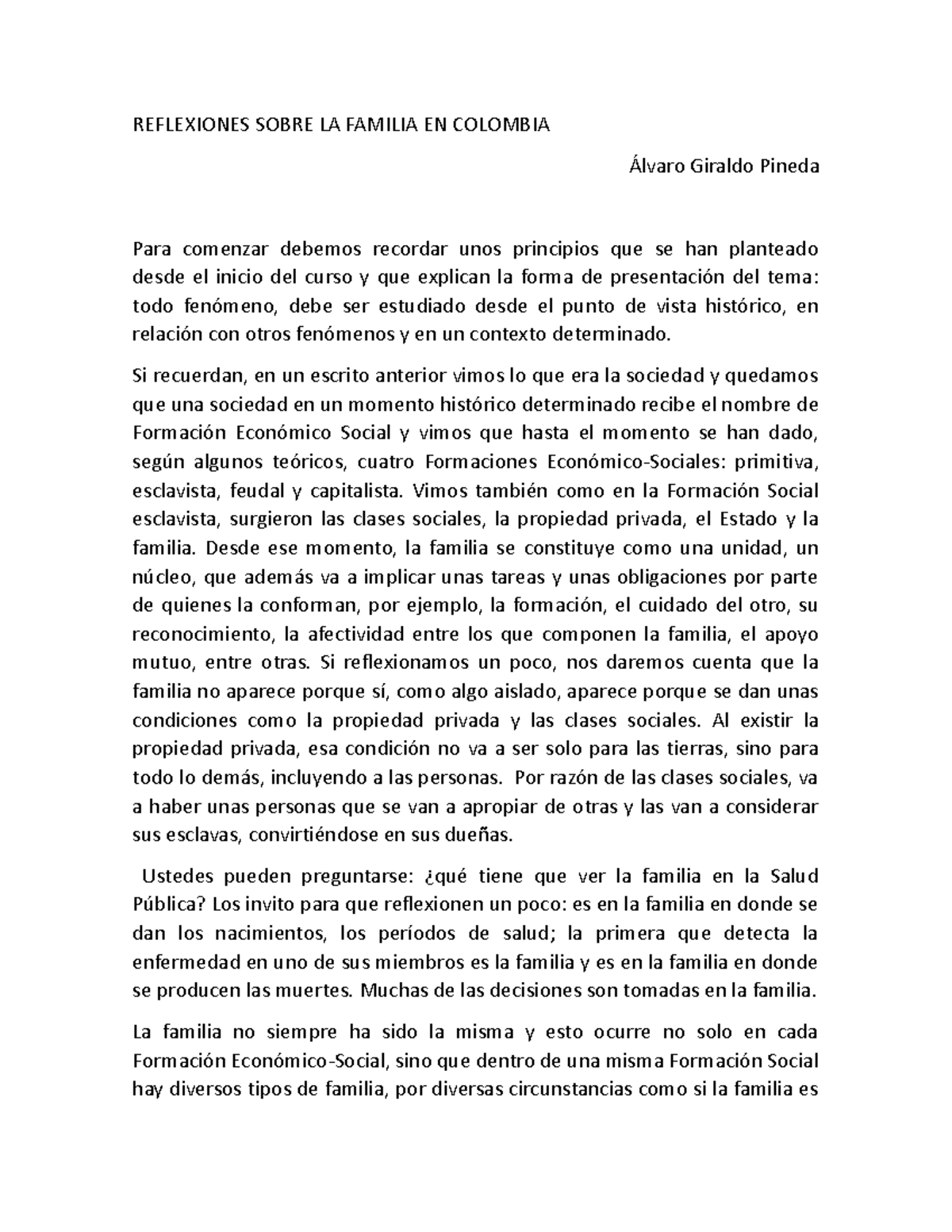 Reflexiones Sobre LA Familia EN Colombia (corregido) - REFLEXIONES ...