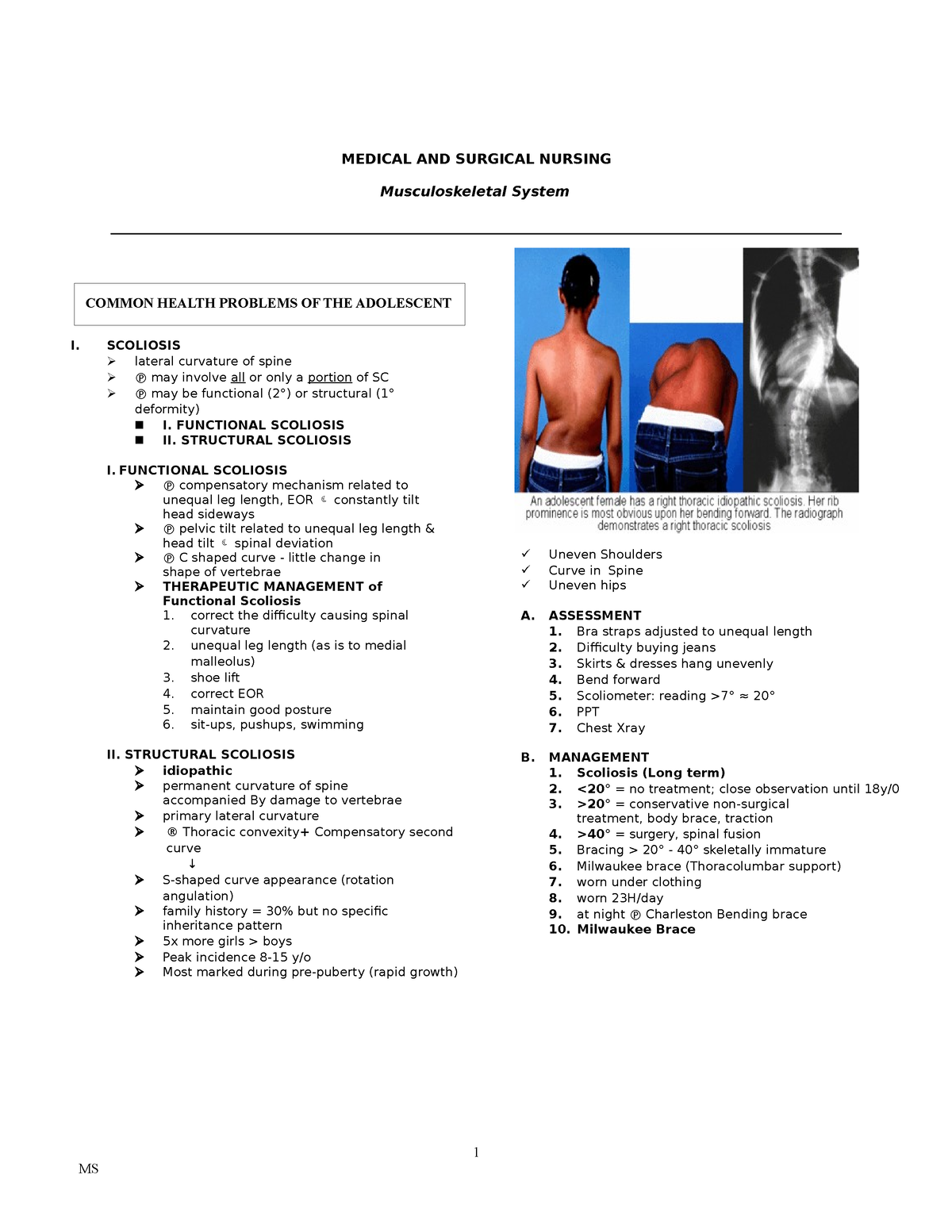 Med Surg Musculoskeletal - 1 MS MEDICAL AND SURGICAL NURSING ...