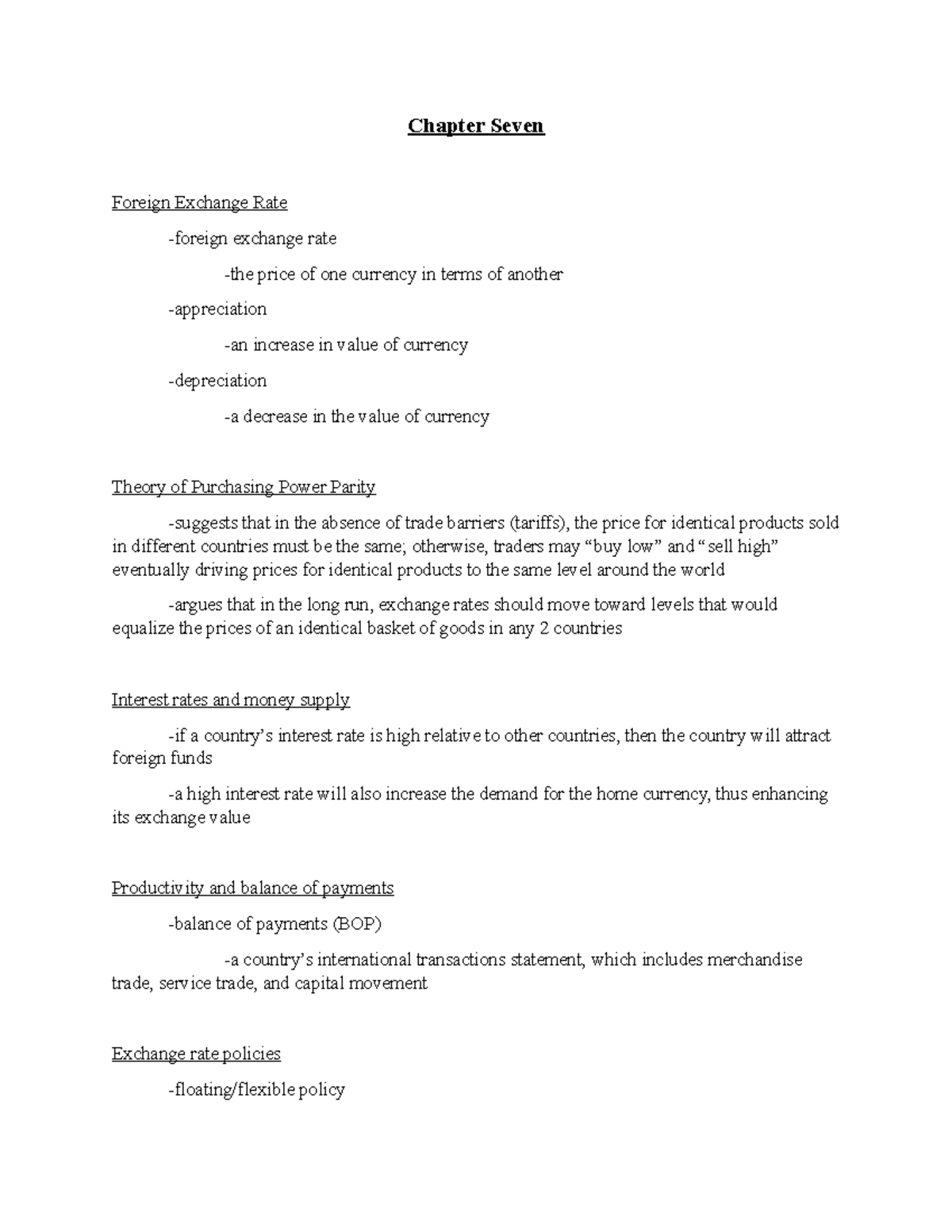 Chapter seven - Lecture notes 7 - Chapter Seven Foreign Exchange Rate ...