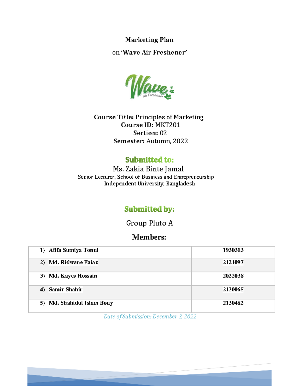 Pluto-A-finalized - Final report of MKT201 - Marketing Plan on ‘Wave ...