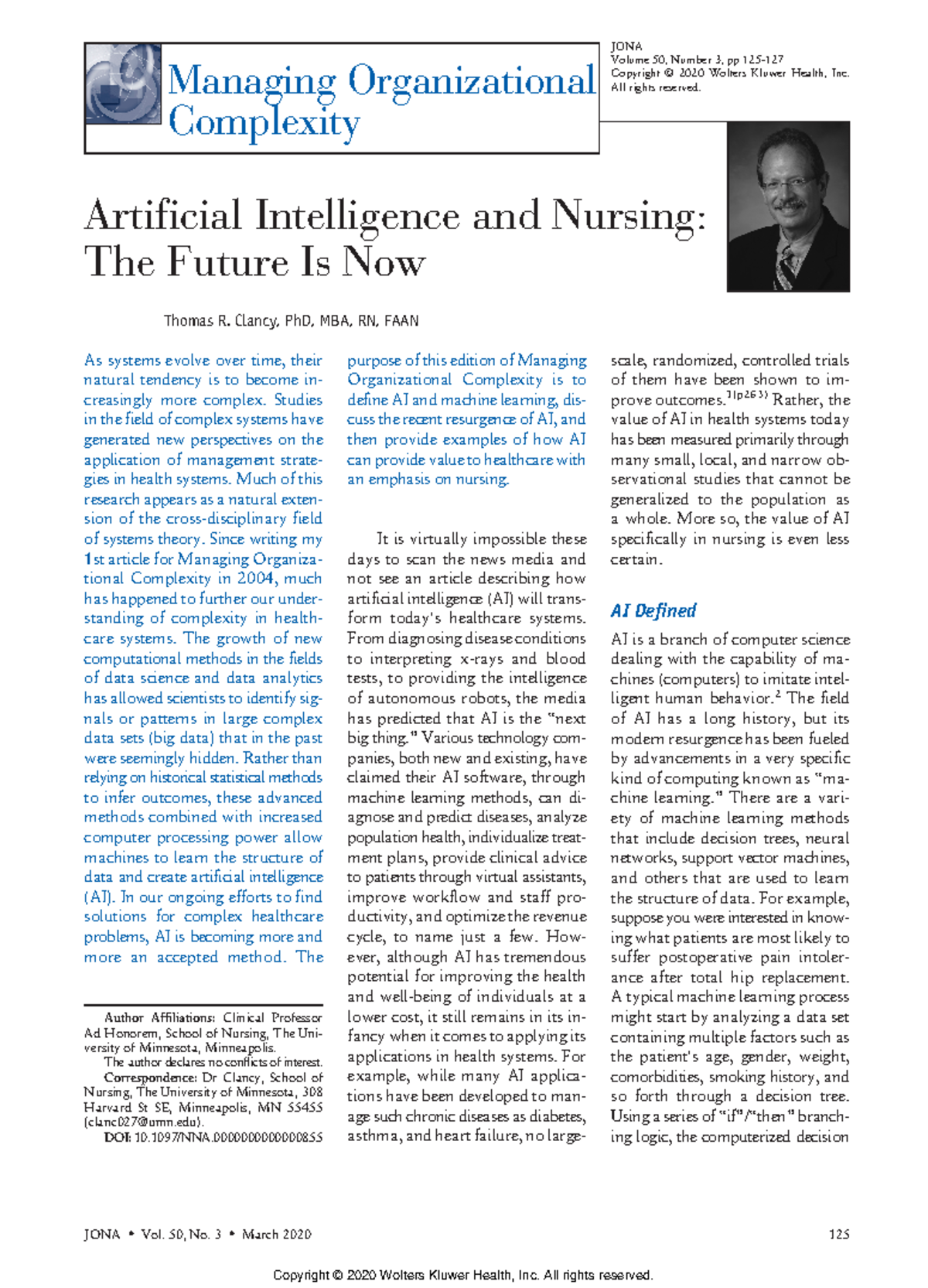 Artificial Intelligence and Nursing The Future Is Now - Artificial ...