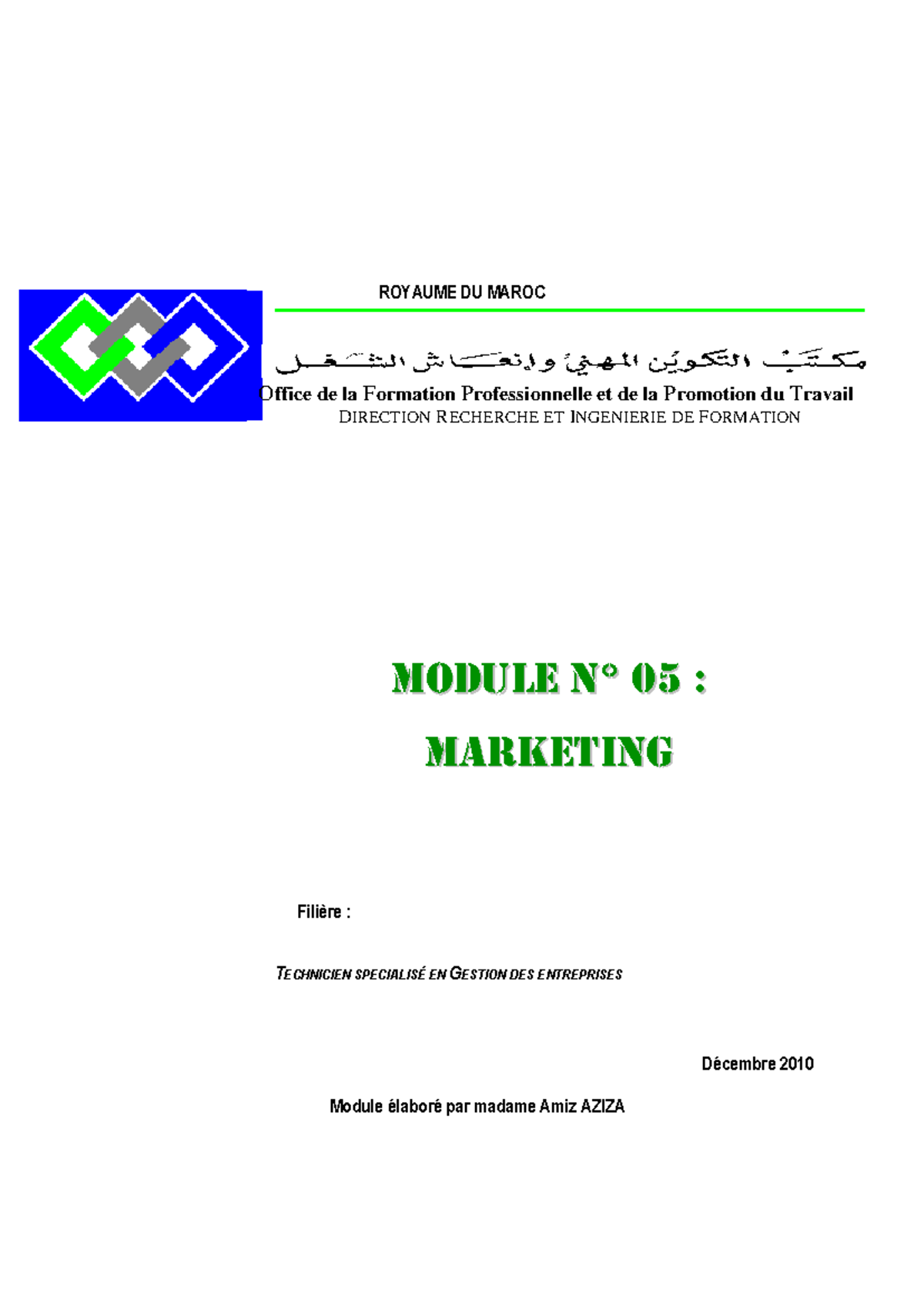 Cours Marketing 2 TSGE - ROYAUME DU MAROC Filière : TECHNICIEN ...