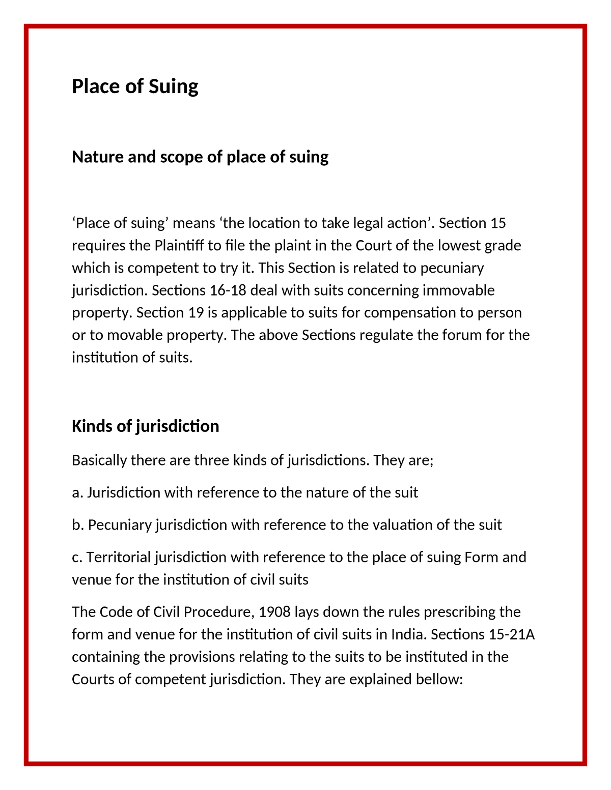 place of suing assignment