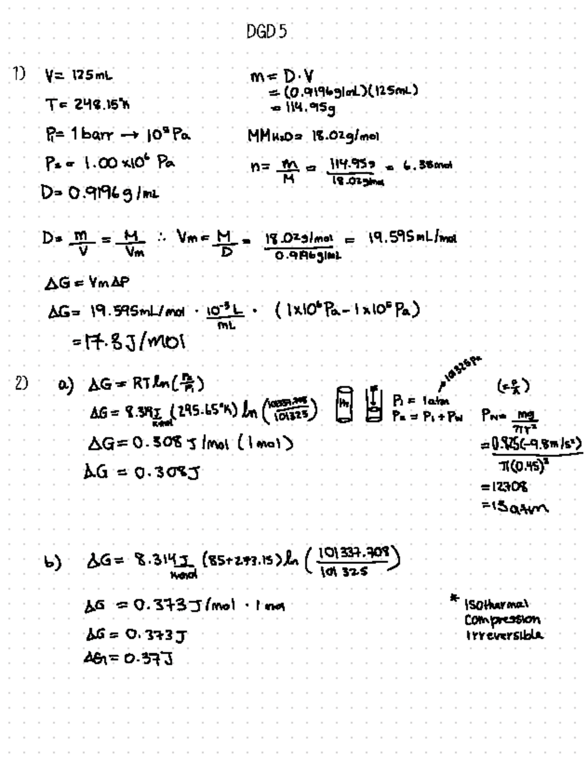 DGD 5 - dgd assignment - DGD 5 1) 2) V = 125mL m = D. V =(0. 9196g(m ...
