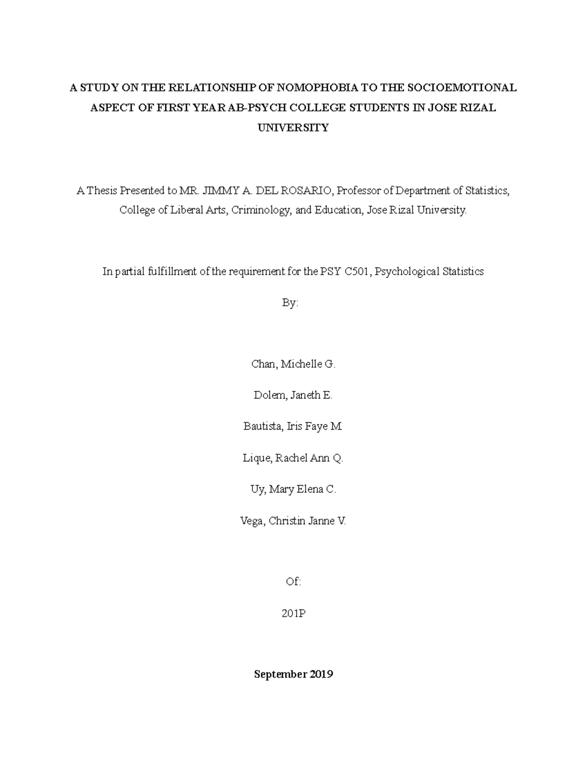 Thesis- Nomophobics - A STUDY ON THE RELATIONSHIP OF NOMOPHOBIA TO THE ...