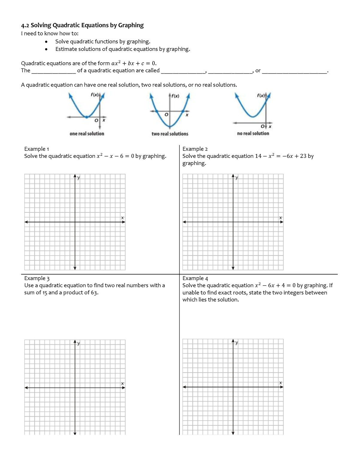 4.2 Notes - 4. 2 Solving Quadratic Equations By Graphing I Need To Know ...