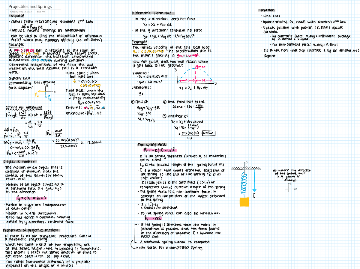 Projectiles and Springs - PHYS 2211 - Studocu