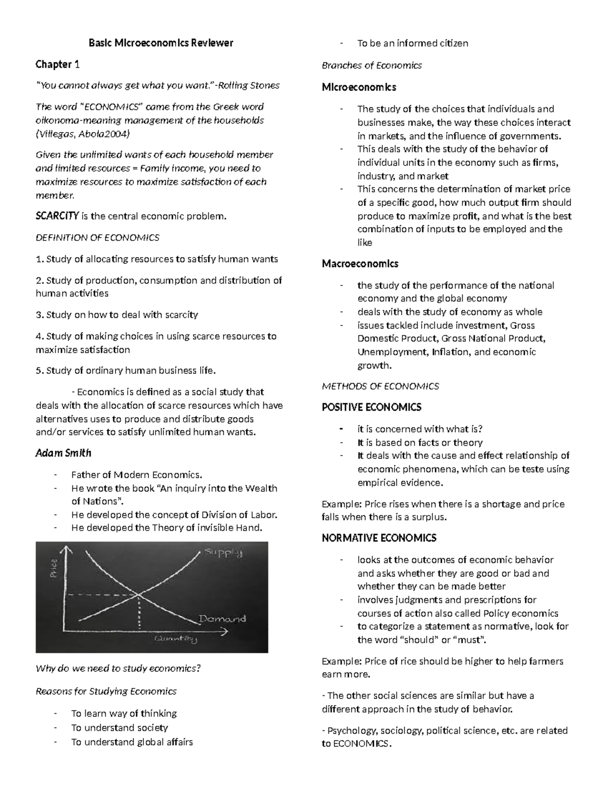 Basic Microeconomics Reviewer chapter 1 - Basic Microeconomics Reviewer ...