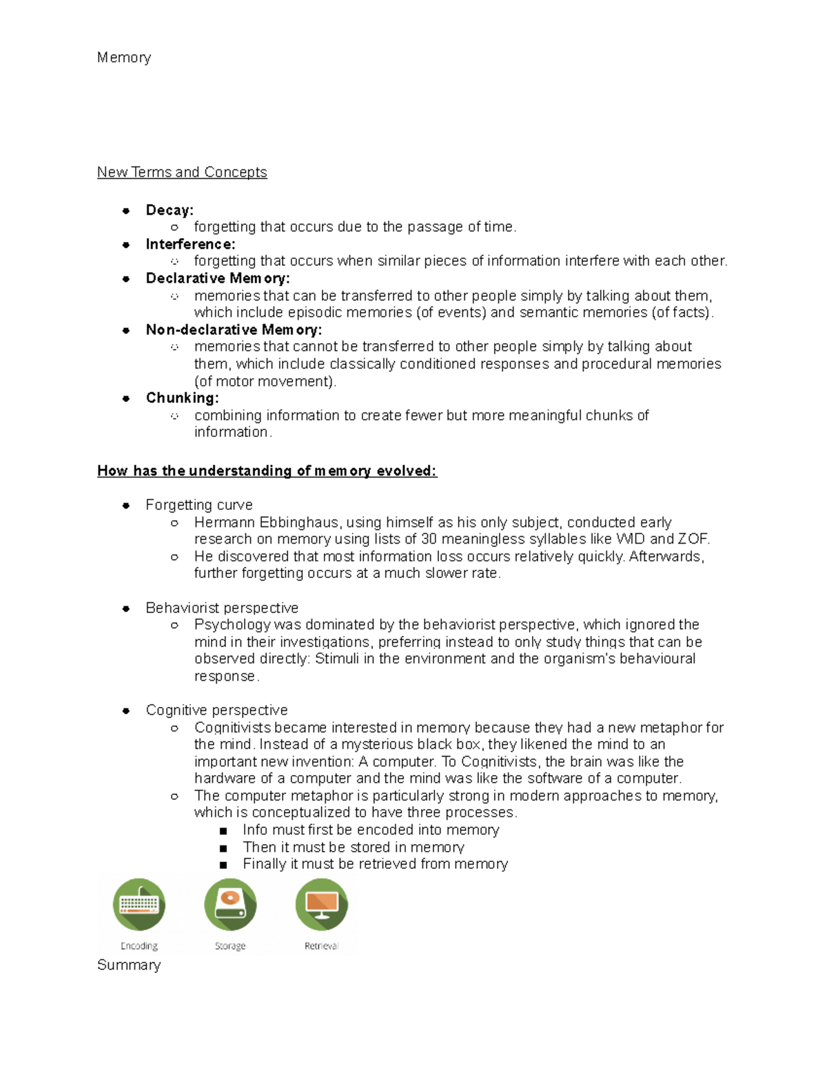 Psych 101 Module 1 One 2021 - New Terms And Concepts Decay: Forgetting ...