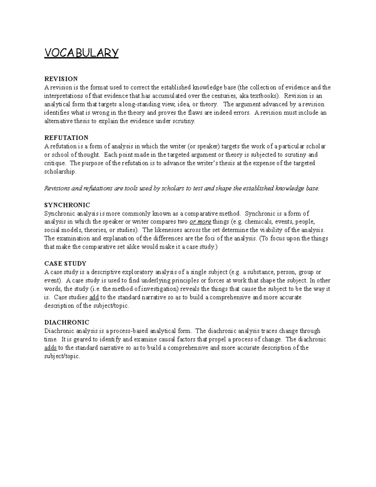 Analytical forms def VOCABULARY REVISION A revision is the format