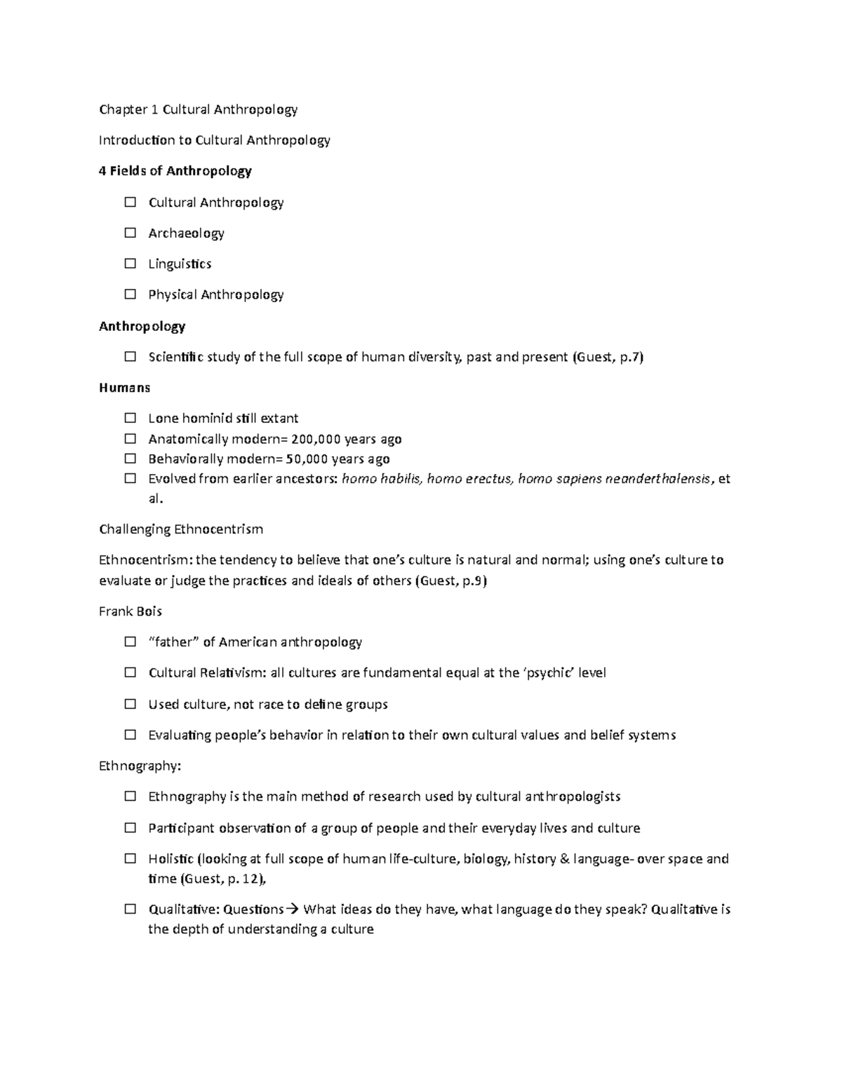 Chapter 1 Notes - Chapter 1 Cultural Anthropology Introduction to ...