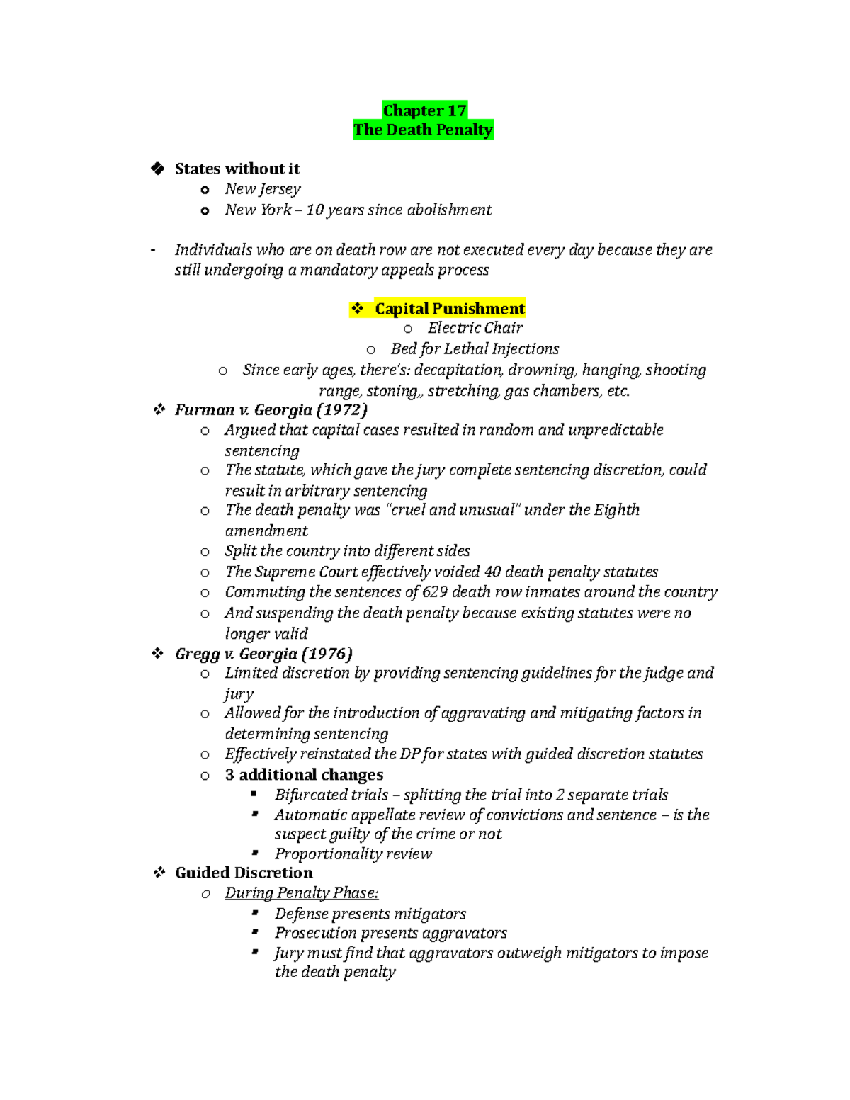 Chapter 17 - Lecture notes 17 - Chapter 17 The Death Penalty States ...
