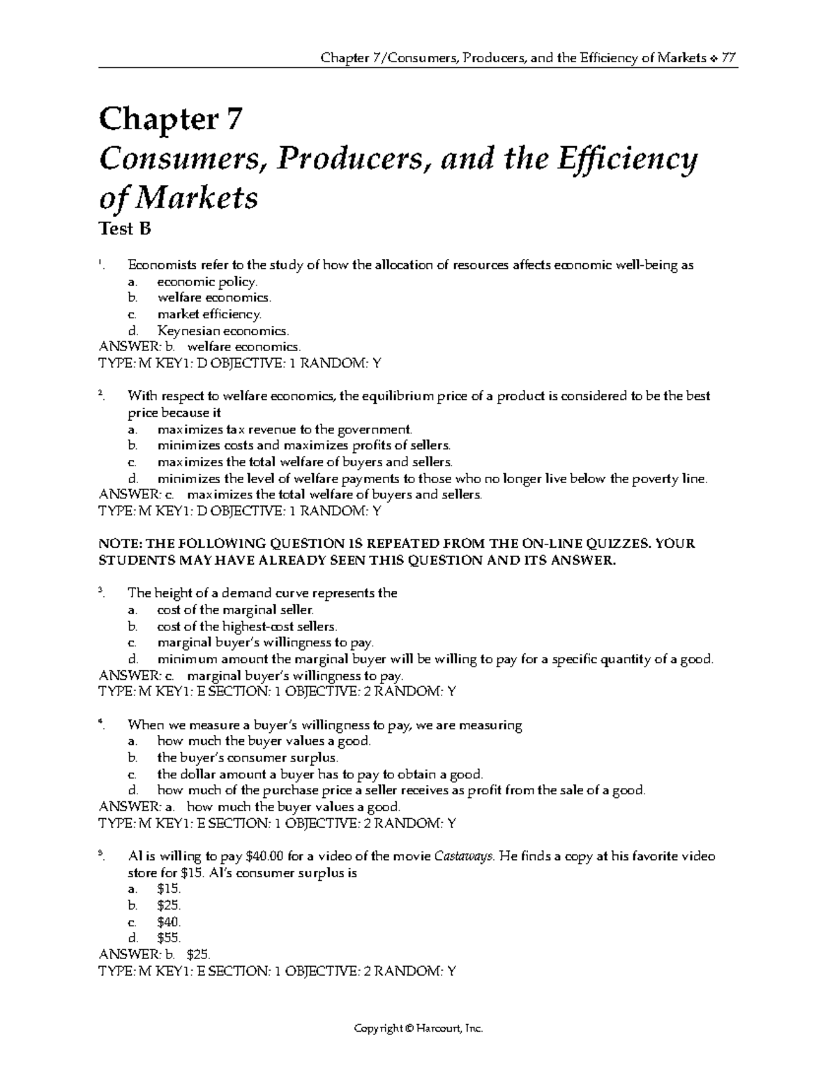 Chapter 07b - Test - Chapter 7/Consumers, Producers, And The Efficiency ...