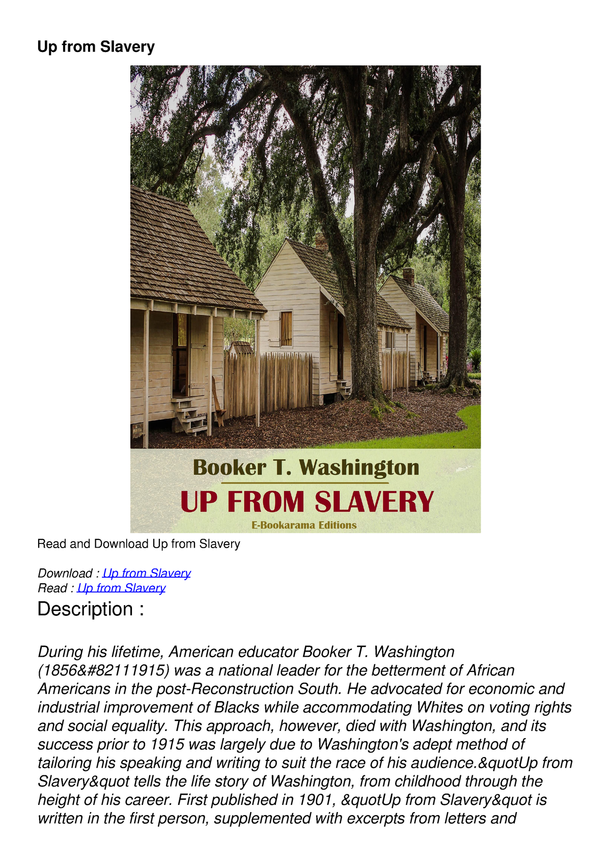 Read Ebook [PDF] Up From Slavery - Up From Slavery Read And Download Up ...