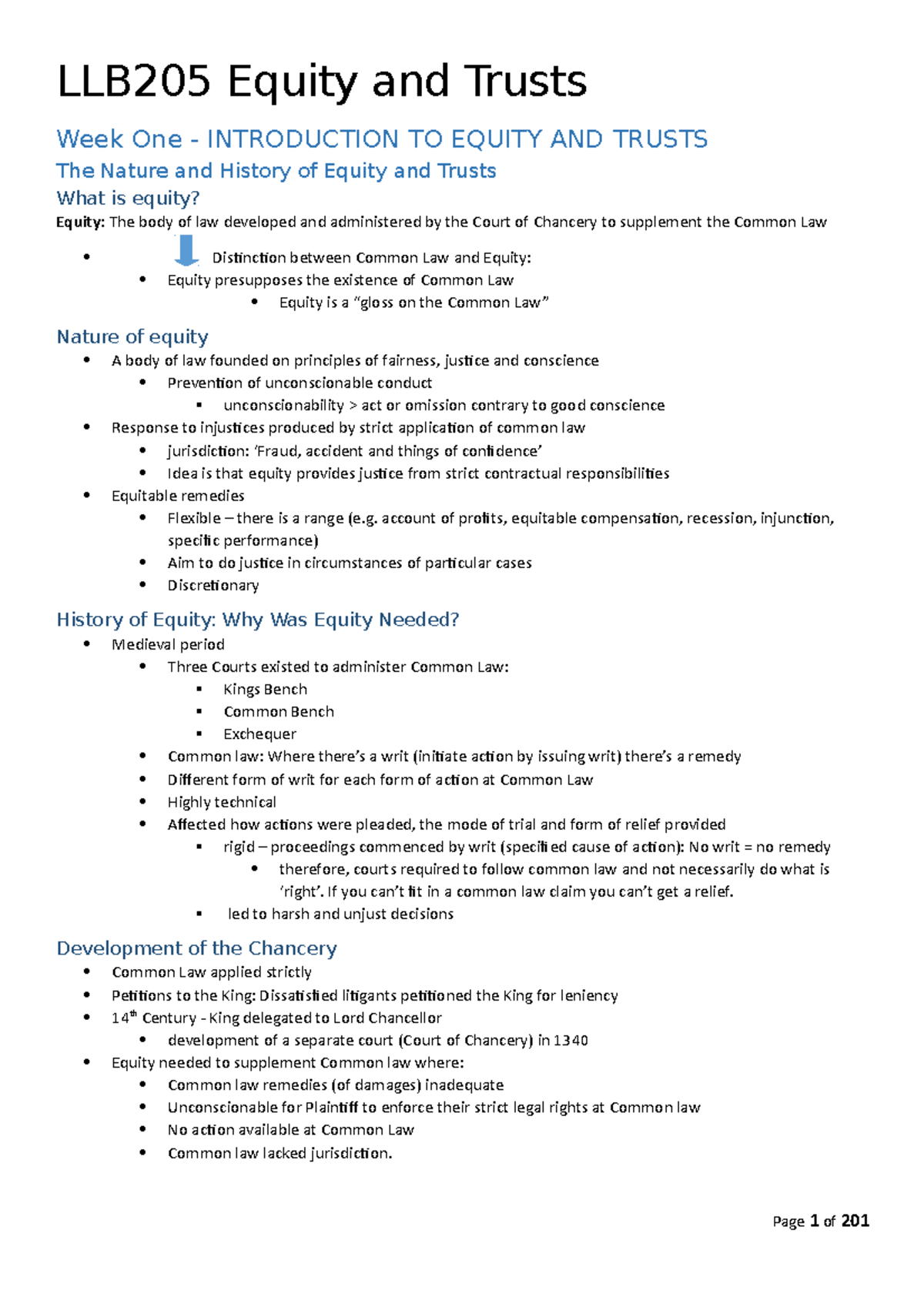 LLB205 Equity and Trusts EXAM Notes - LLB205 Equity and Trusts Week One ...
