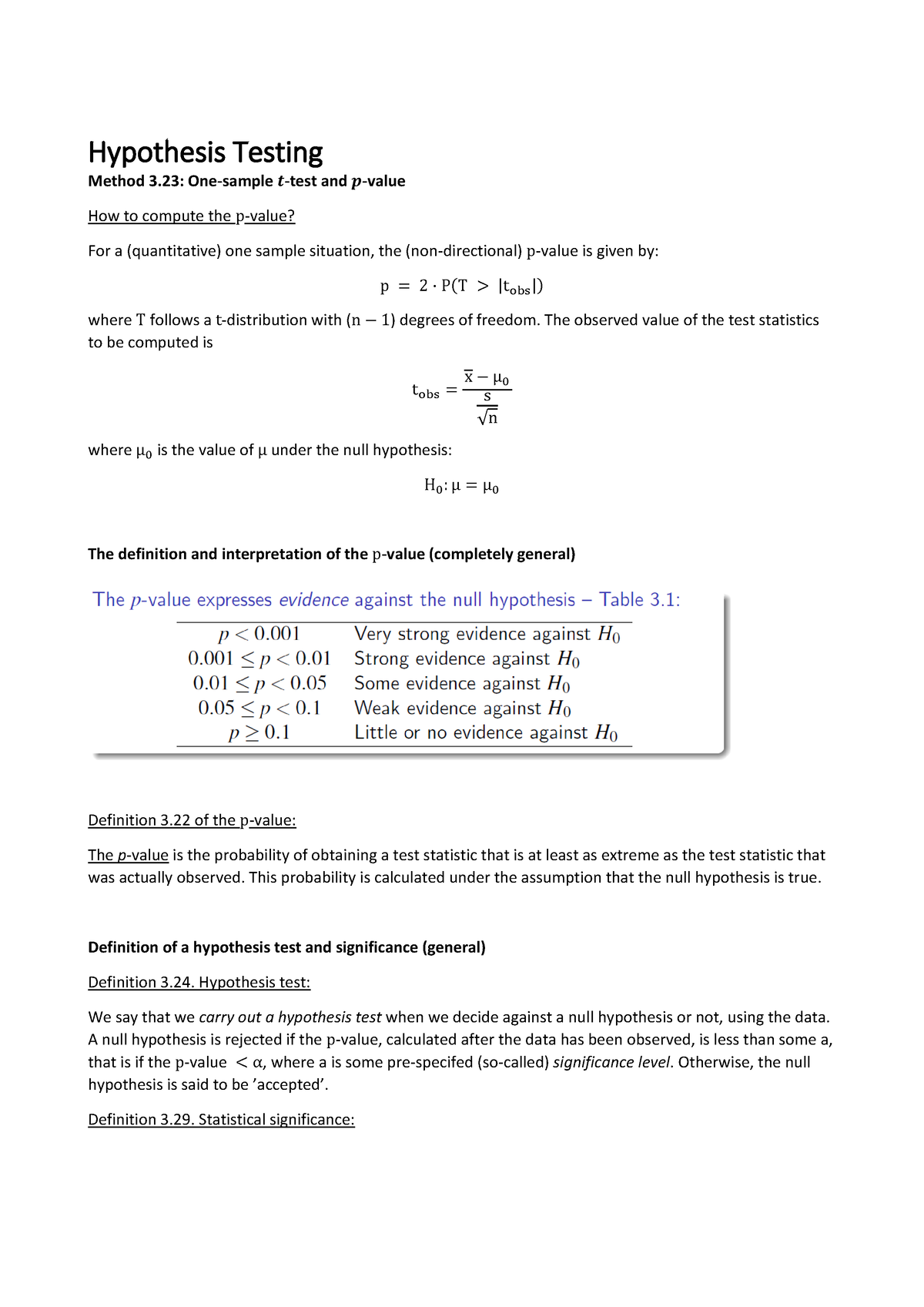 hypothesis testing mba notes