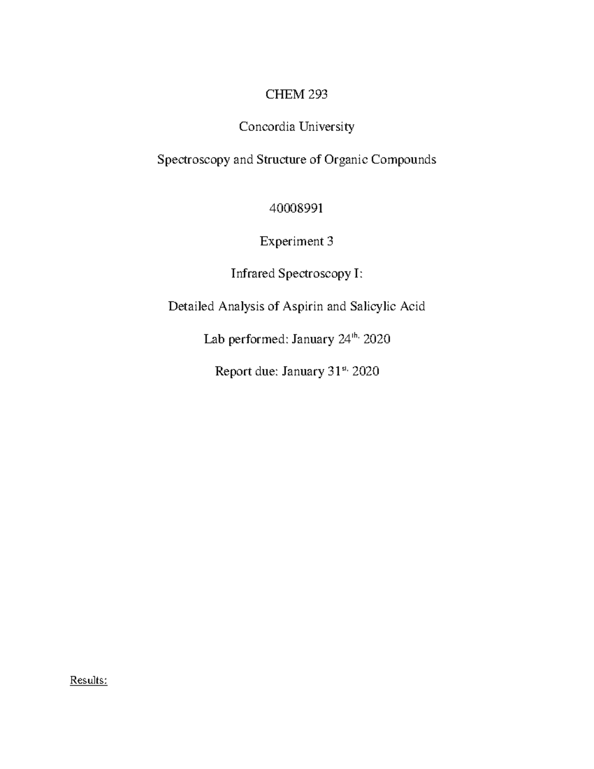 CHEM 293 Exp 3 - Lab report for experiment 3 (CHEM 293) - CHEM 293 ...
