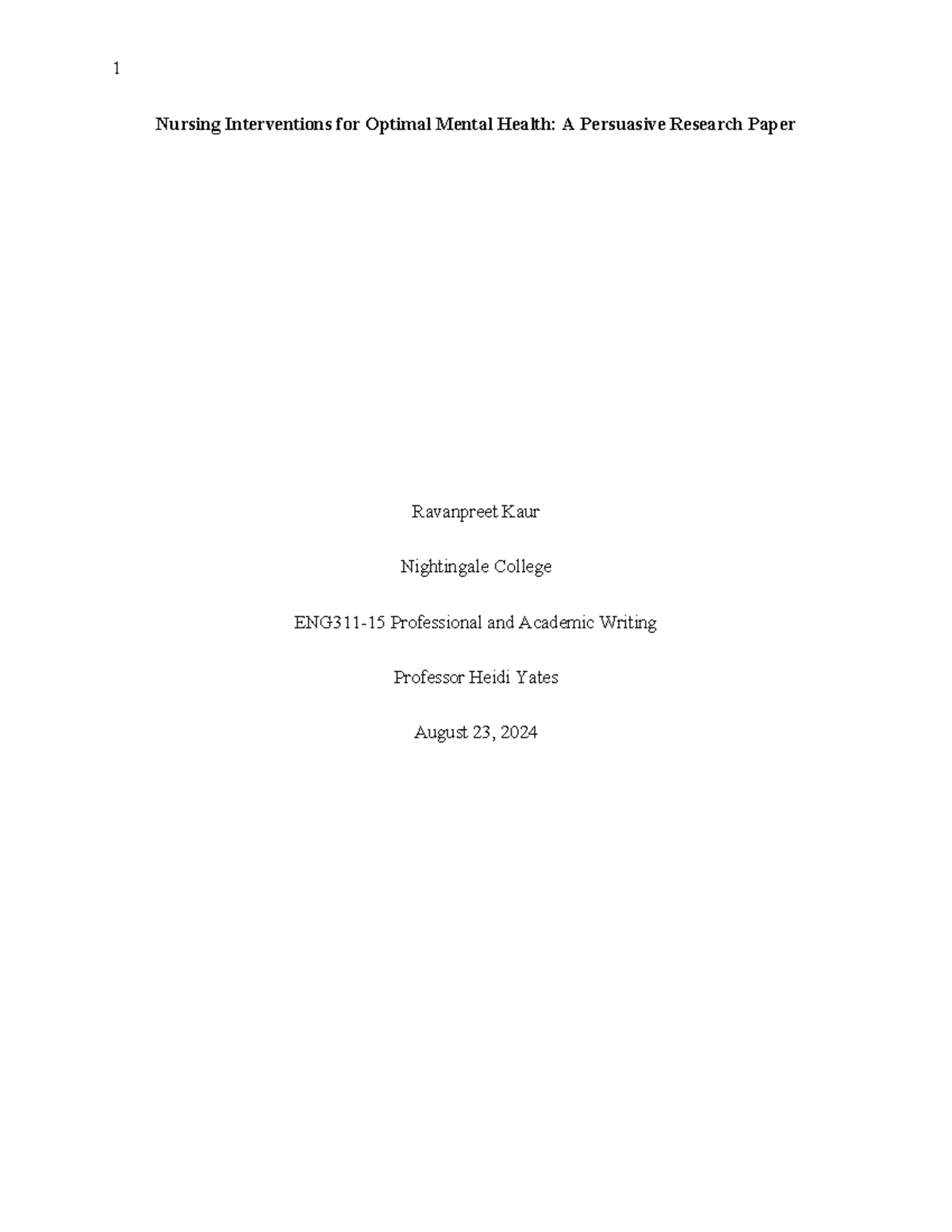 Final Draft - N/A - Nursing Interventions for Optimal Mental Health: A ...