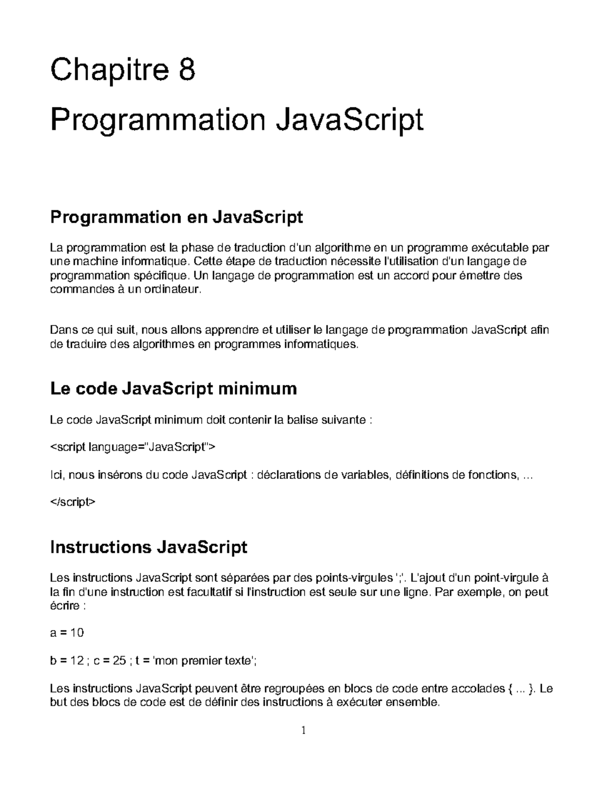 Chapter 8 Java Script Programming - Chapitre 8 Programmation JavaScript ...