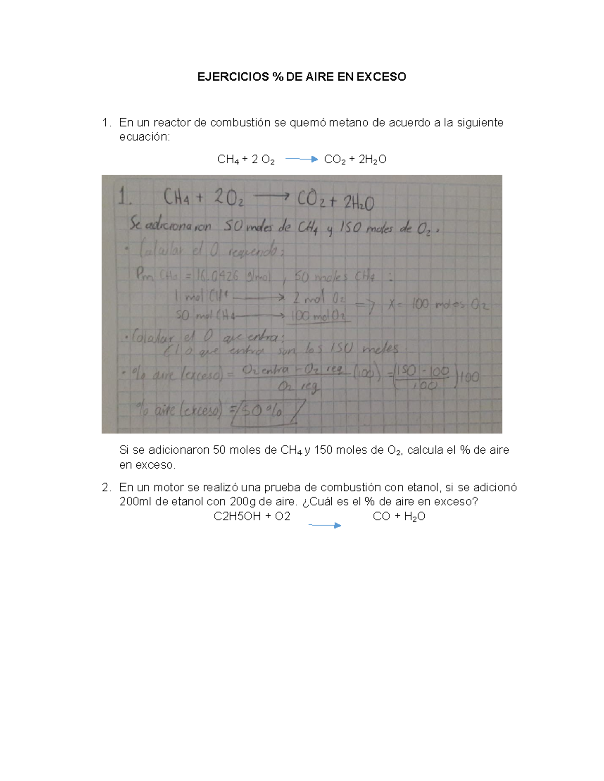 1.6 ejercicios de aire en exceso EJERCICIOS DE AIRE EN EXCESO En un reactor de combustión