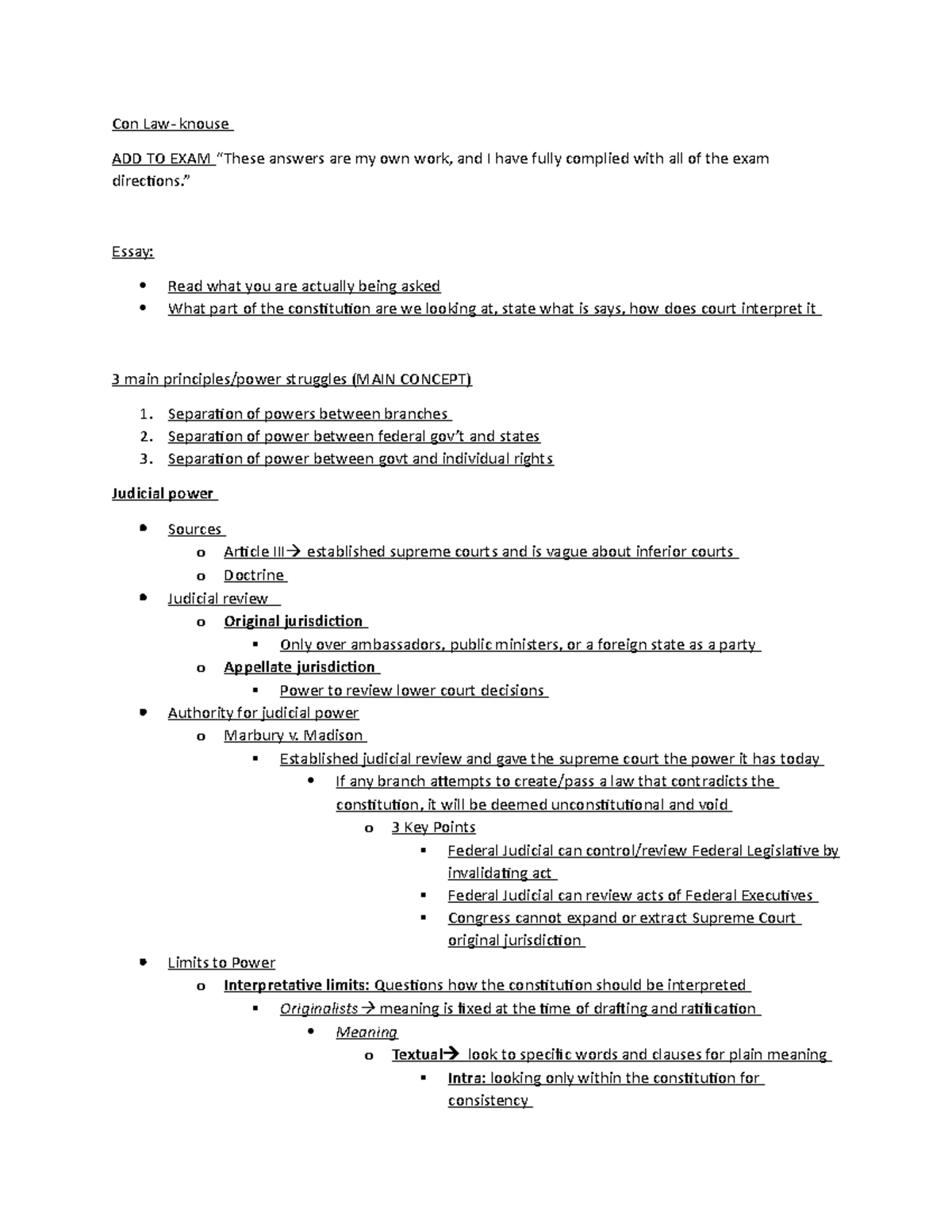 Con Law 2021 outline - Con Law- knouse ADD TO EXAM “These answers are ...