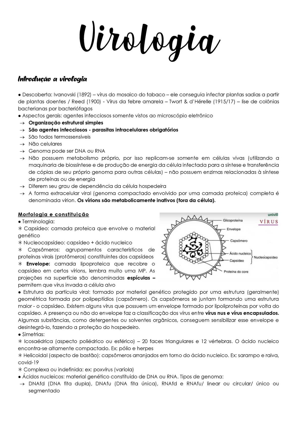 Resumo Prova Virologia Virologia Introdu O A Virologia Descoberta Ivanovski