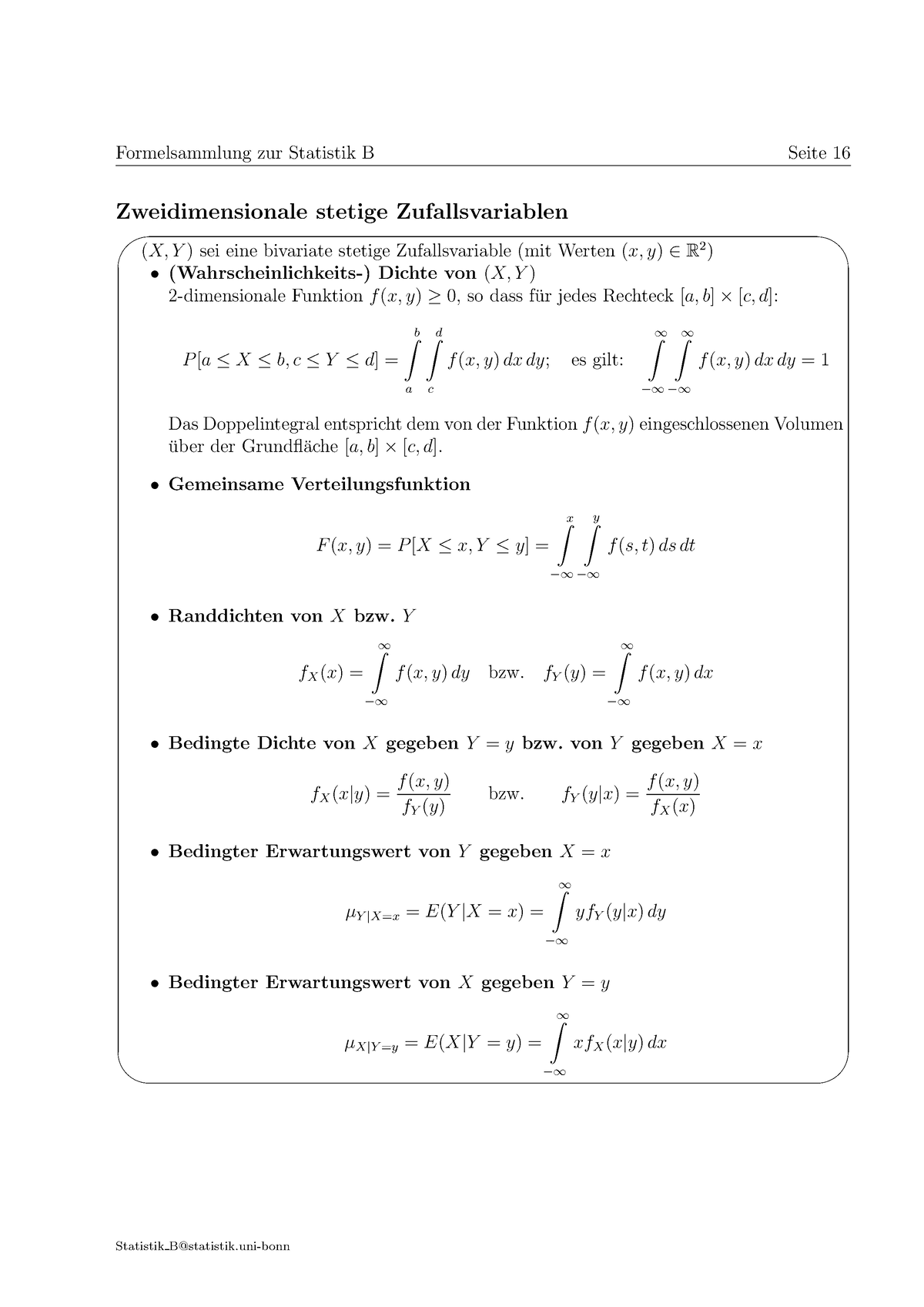 Statistik B Erweiterte Formels 2 - Zweidimensionale Stetige ...