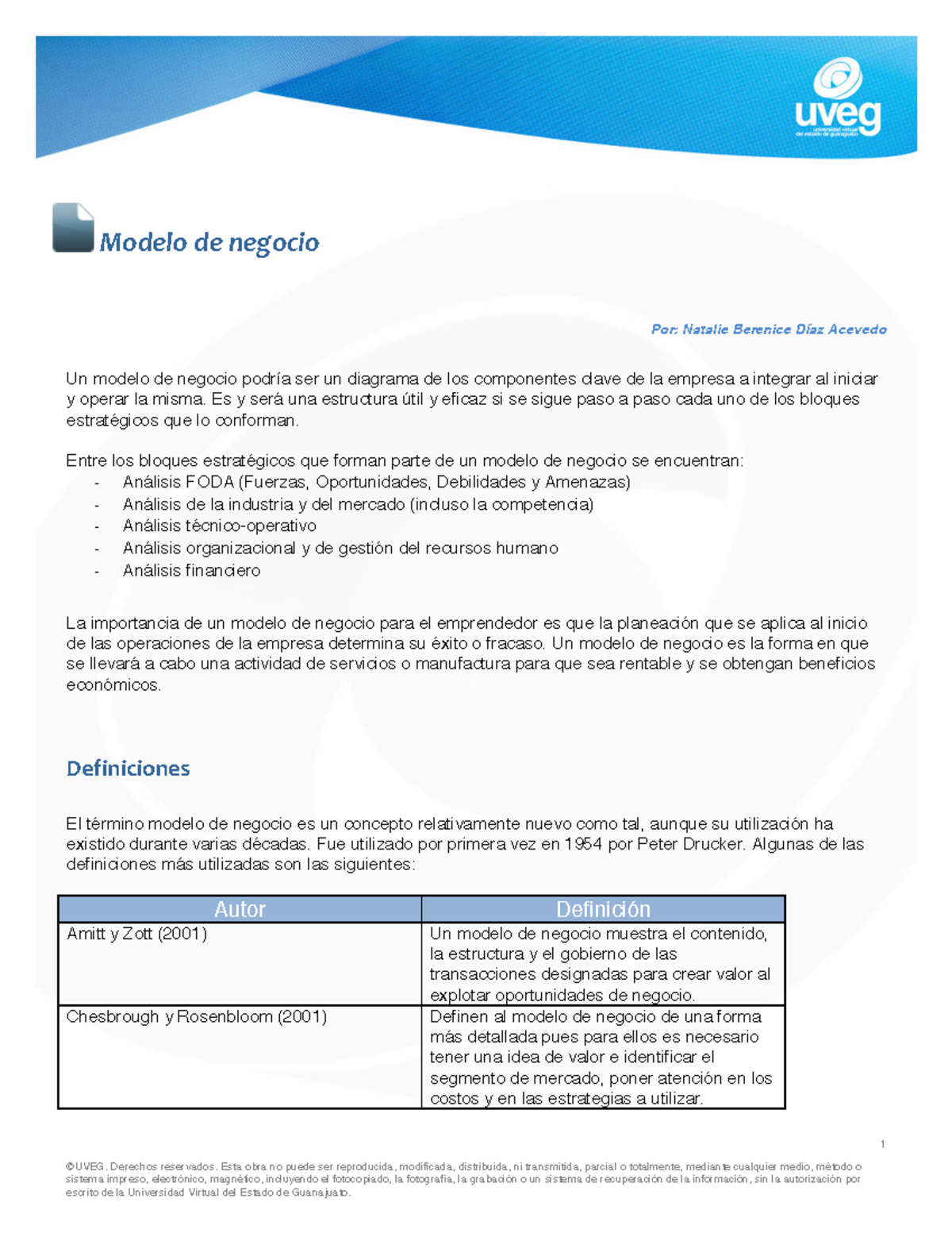 2.1 Modelo De Negocio - 1 ©UVEG. Derechos Reservados. Esta Obra No ...