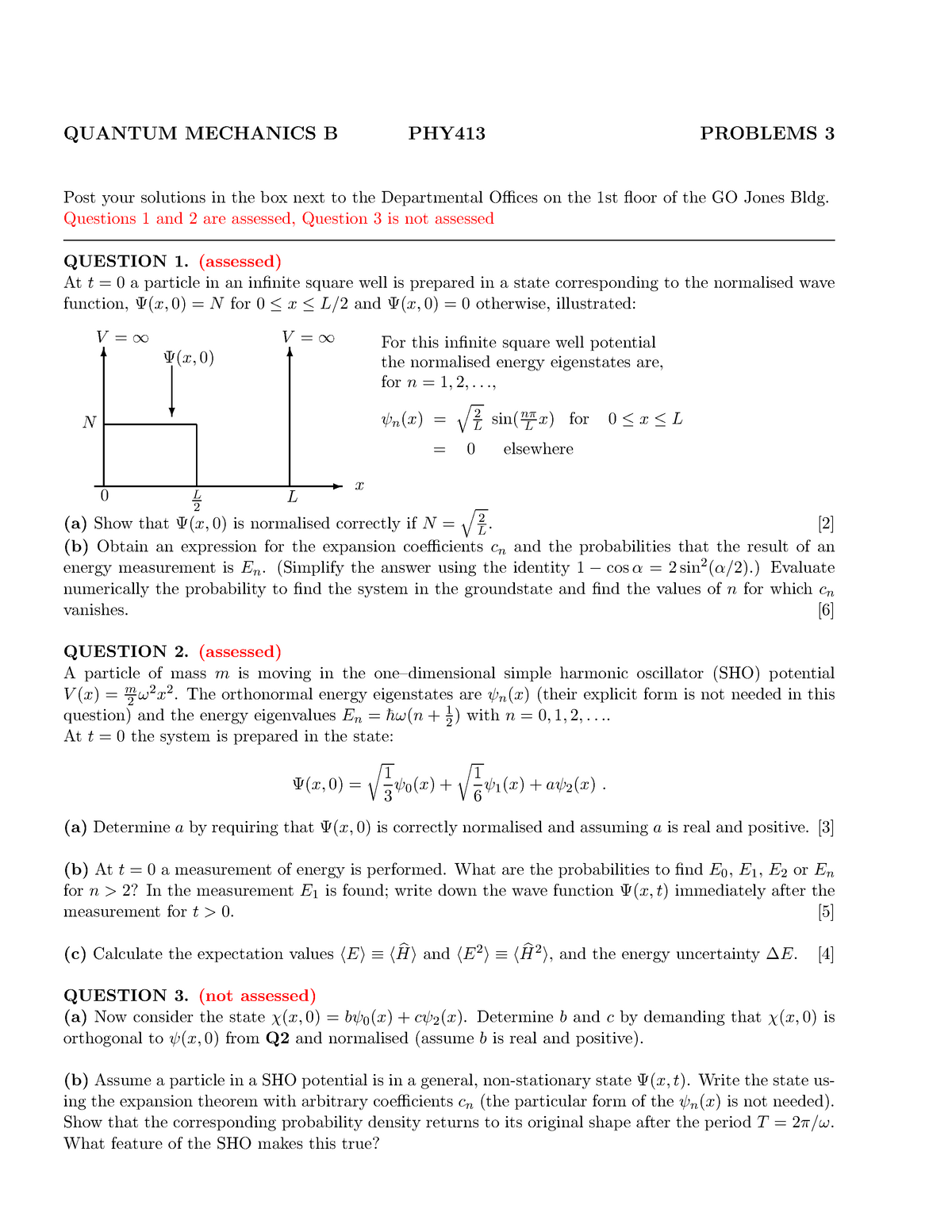 SPA6413 2017-2018 Assignment 3 - QUANTUM MECHANICS B PHY413 PROBLEMS 3 ...