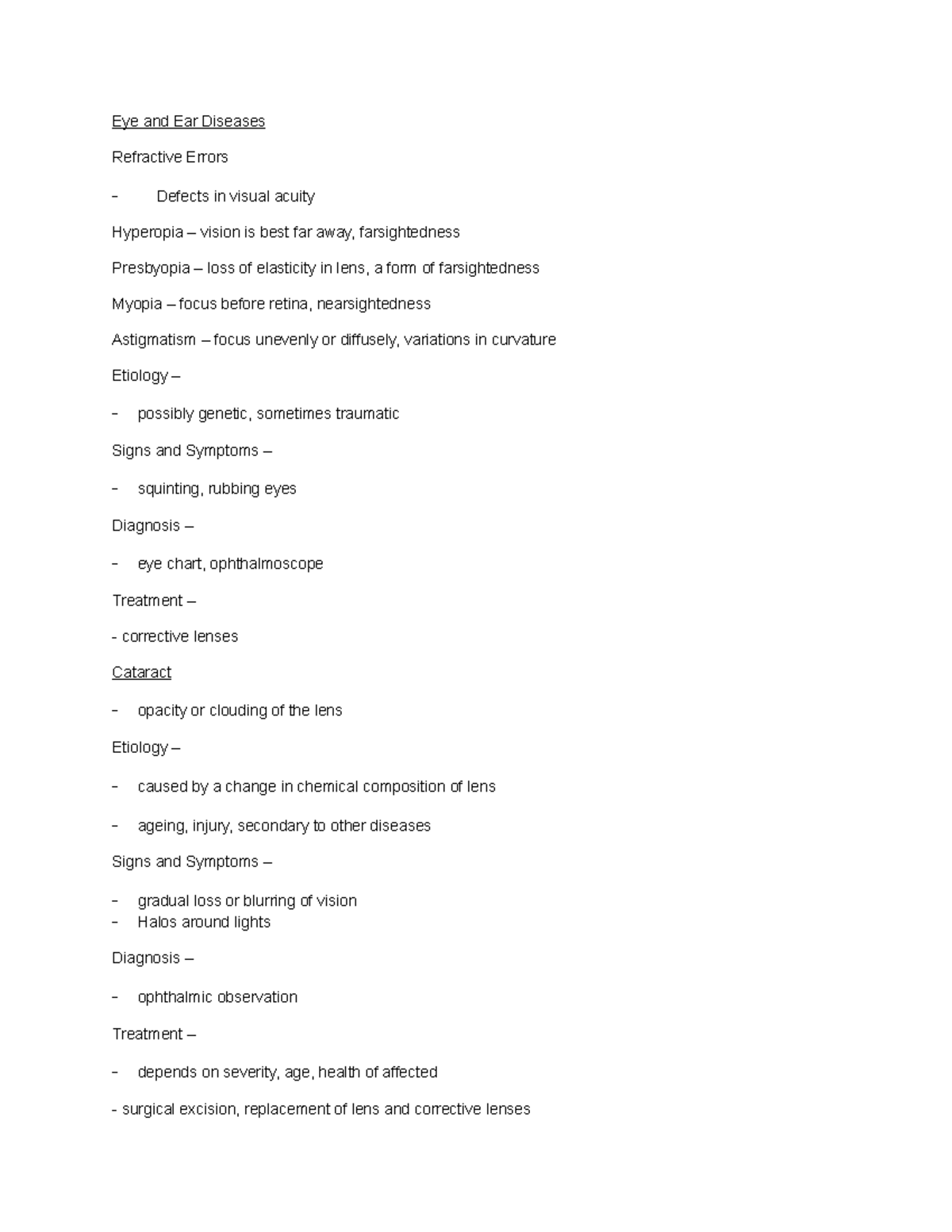 Eye and Ear Diseases Eye and Ear Diseases Refractive Errors Defects