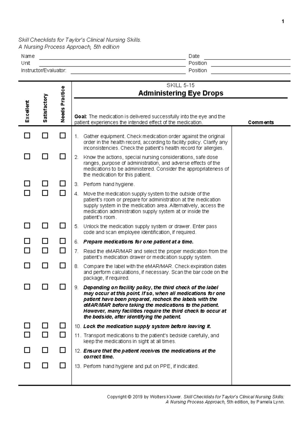 Skill 5-15 Administering Eye Drops - Skill Checklists for Taylor’s ...