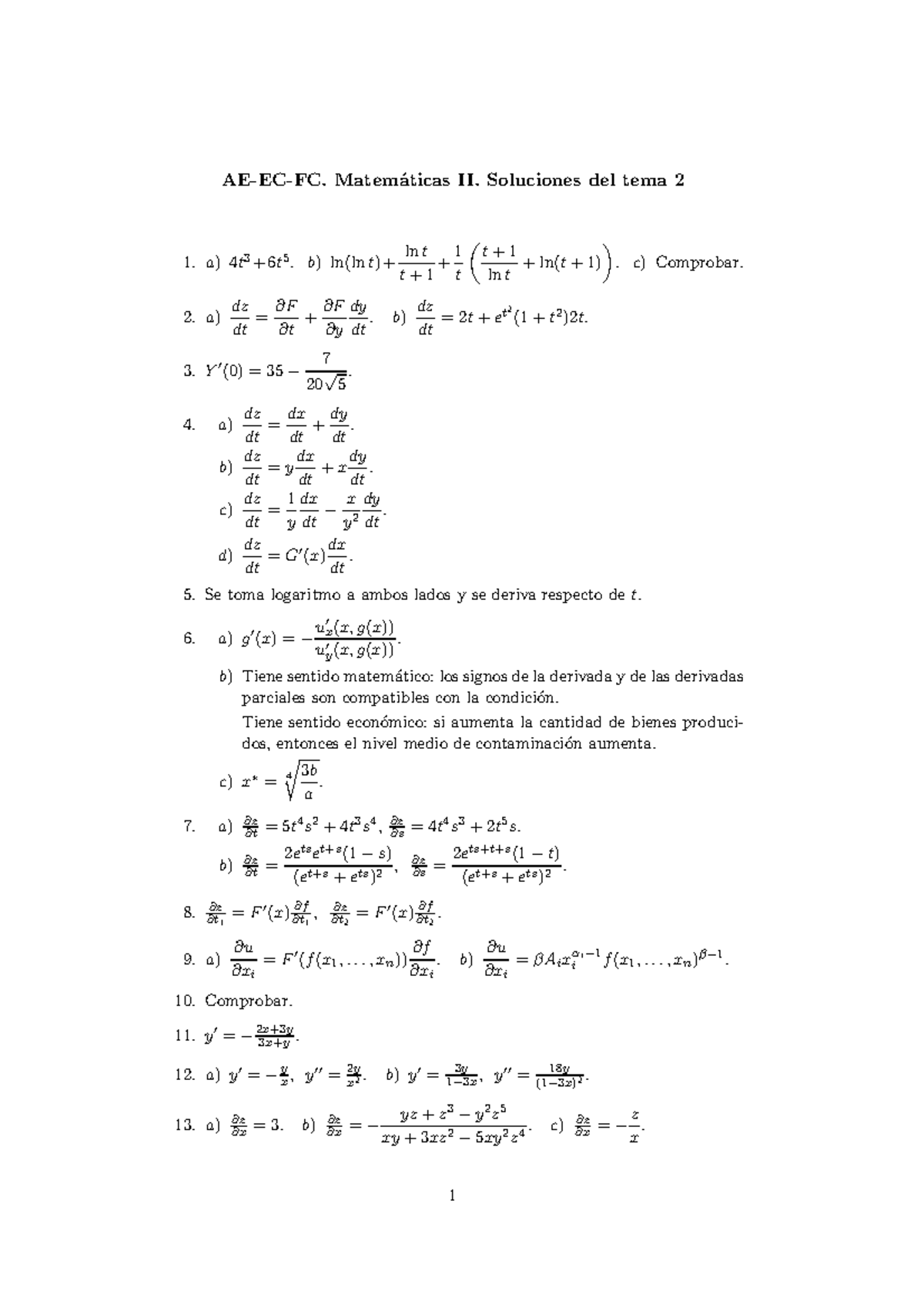 Soluciones Tema 2 - AE-EC-FC. Matem ́aticas II. Soluciones Del Tema 2 A ...