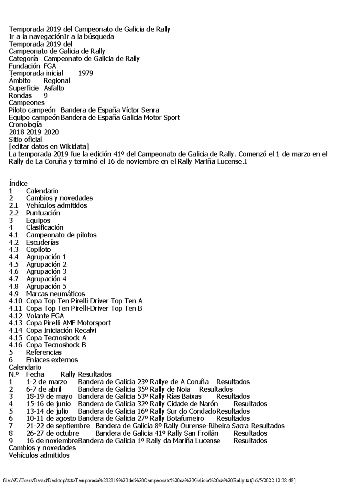 Temporada 2019 del Campeonato de Galicia de Rally Comenzó el 1 de