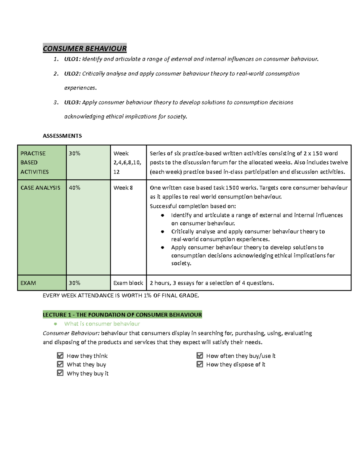 Consumer Behaviour - Accounting Notes For Lecture 1-5 - CONSUMER ...