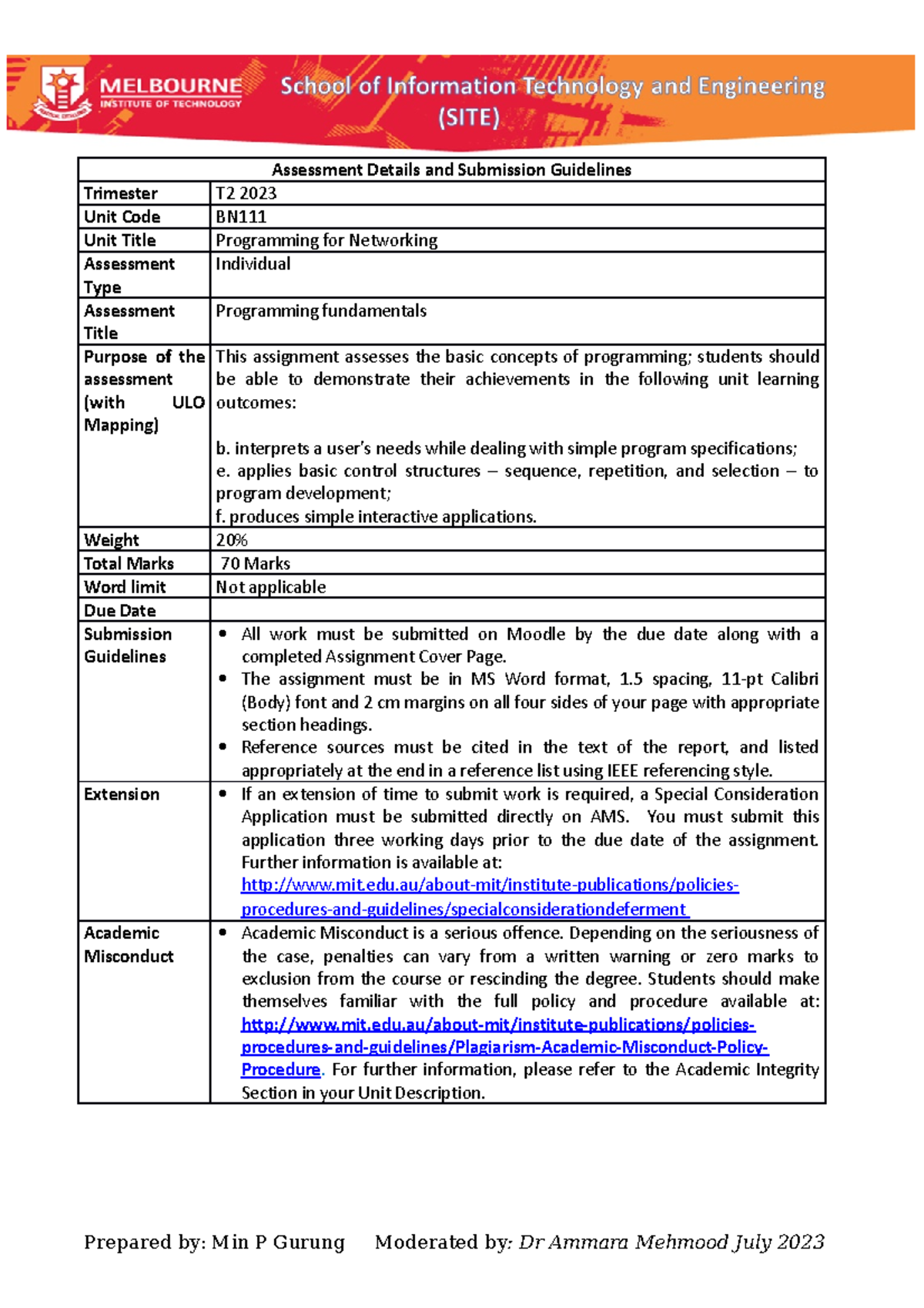 BN111-T2 2023-Assignment-2- v1 - Assessment Details and Submission ...