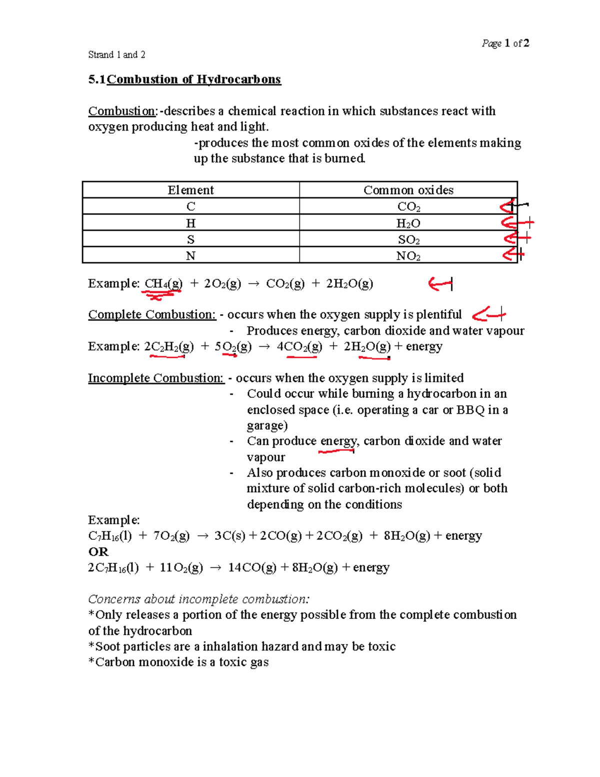 L8 - Combustion of Hydrocarbons - complete - Page 1 of 2 Strand 1 and 2 ...