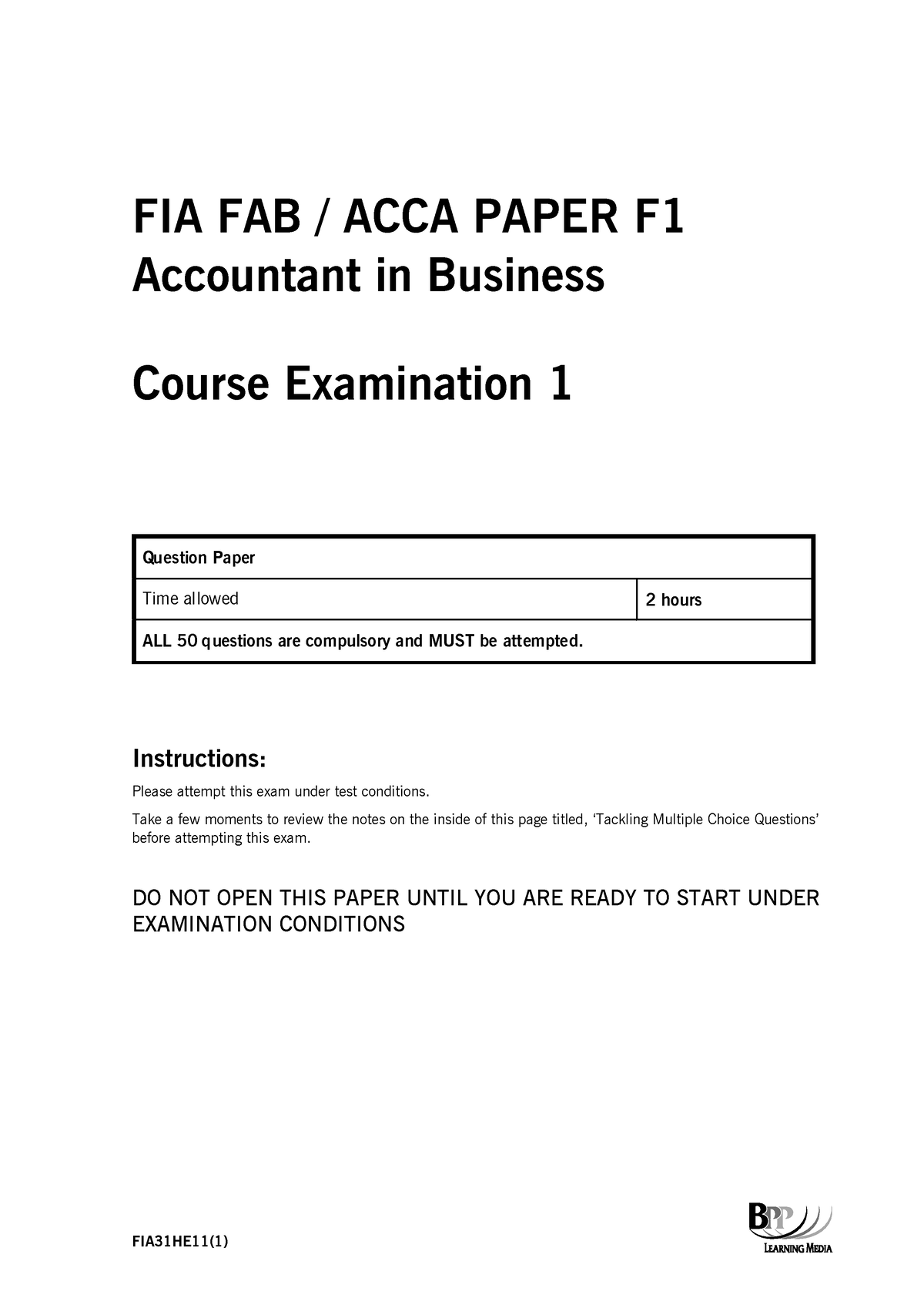 Document - FIA31HE11(1) FIA FAB / ACCA PAPER F Accountant In Business ...