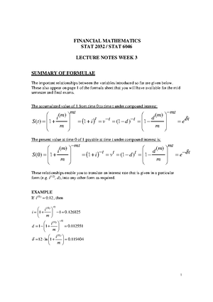 Week 11 - Tutorial Questions - STAT2032/6046 – Financial Mathematics 1 ...