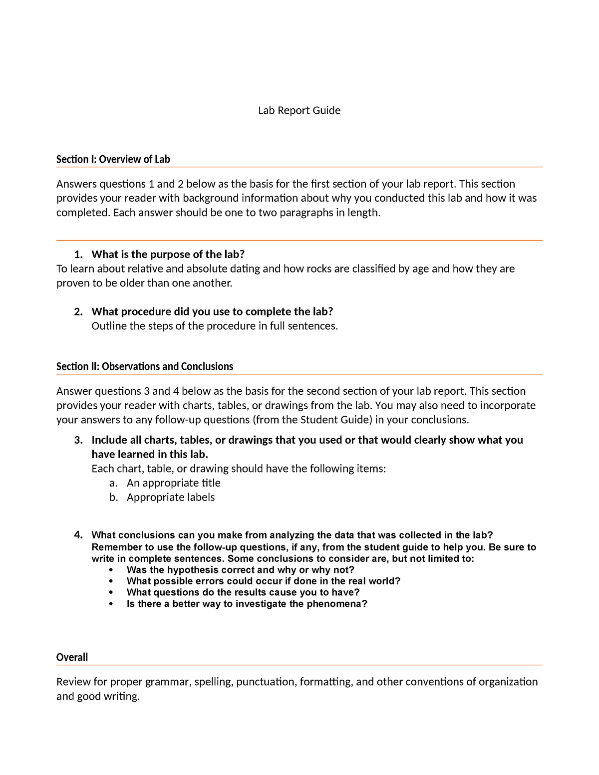 Lab Report Guide - I Need The Answers To All The Questions - Lab Report 